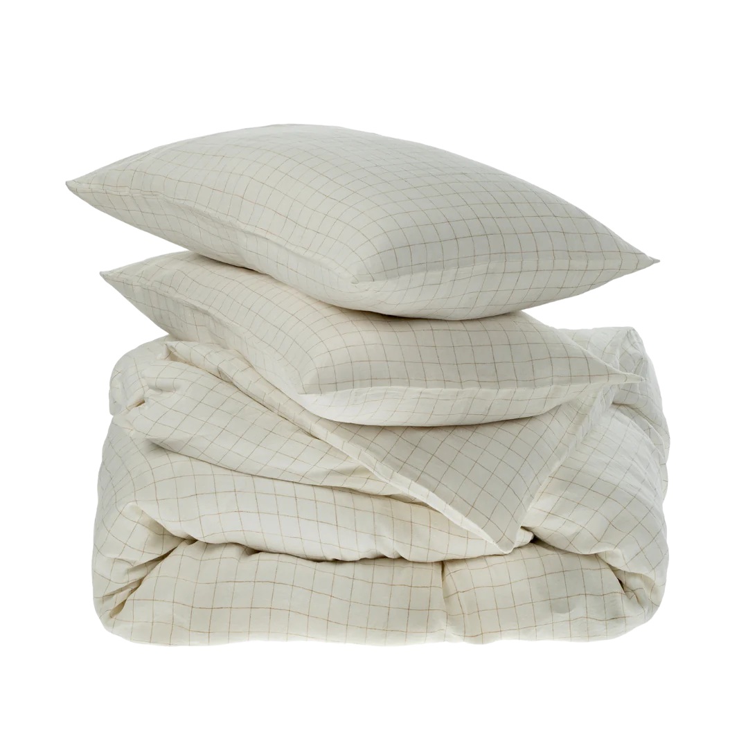 Ivory Linen Check Duvet Set-Queen