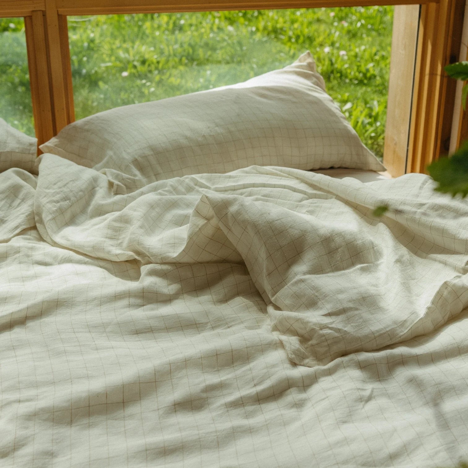 Ivory Linen Check Duvet Set-Queen