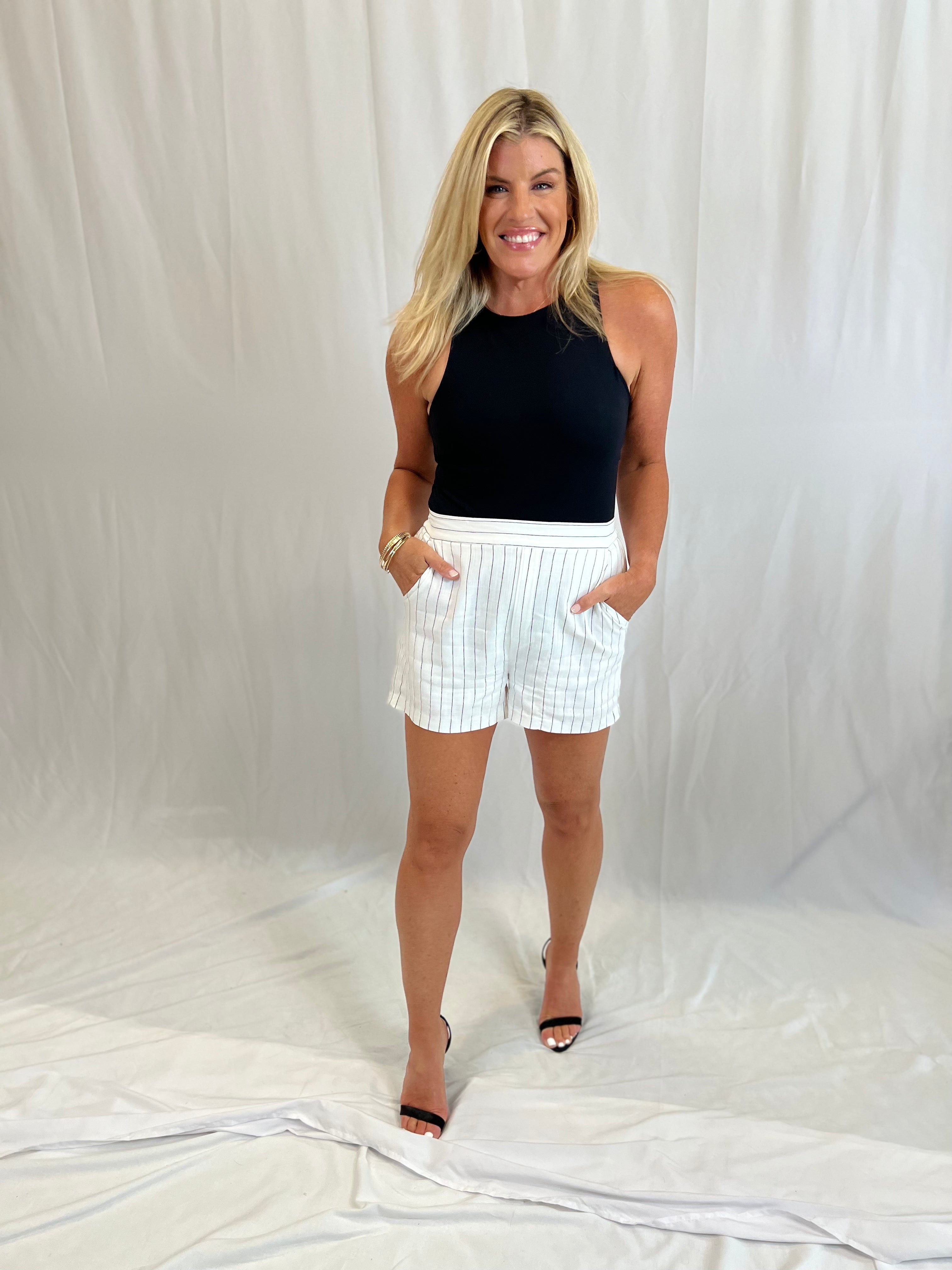 Jessa Shorts-Ivory Stripe-Final Sale