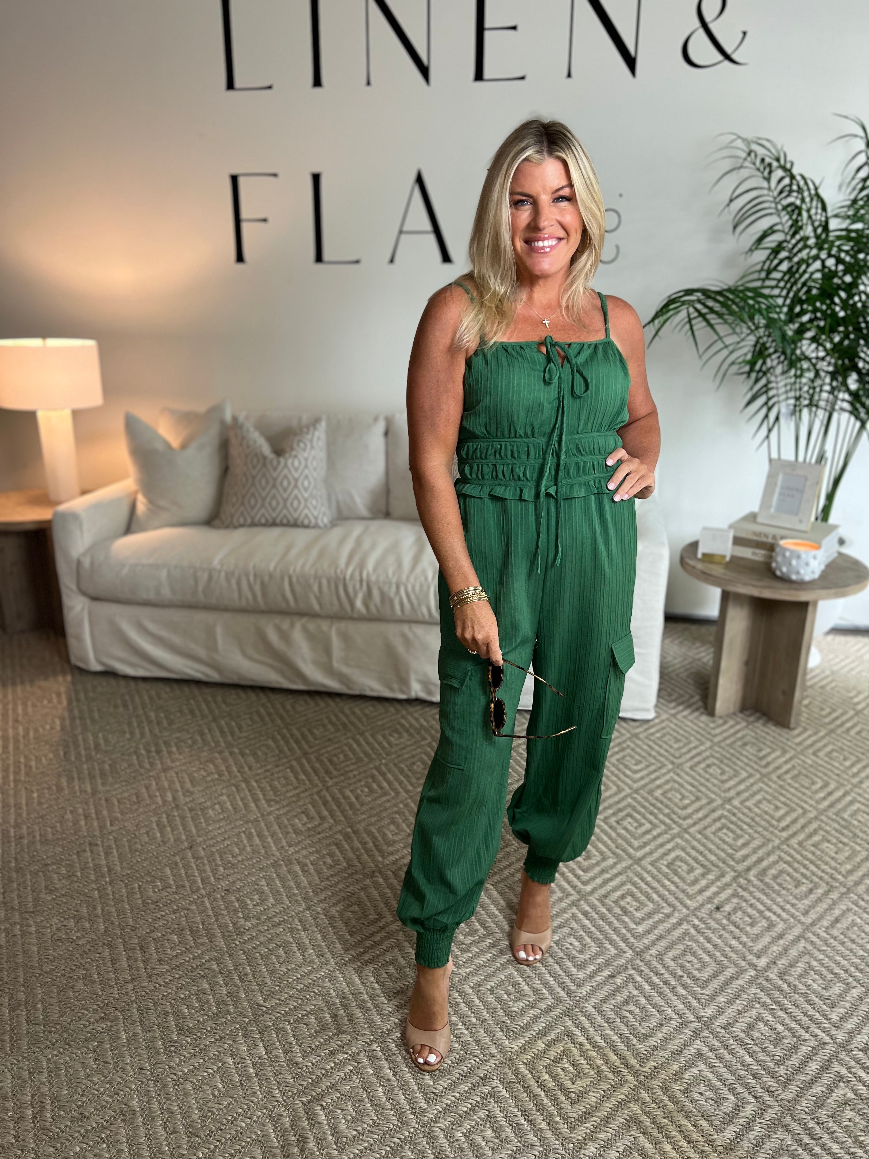 Balloon Leg Jumpsuit-Forest-Final Sale