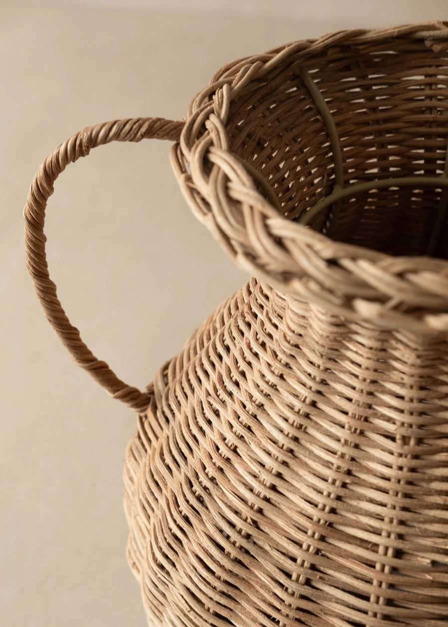 15" Woven Rattan Vase w/ Handles