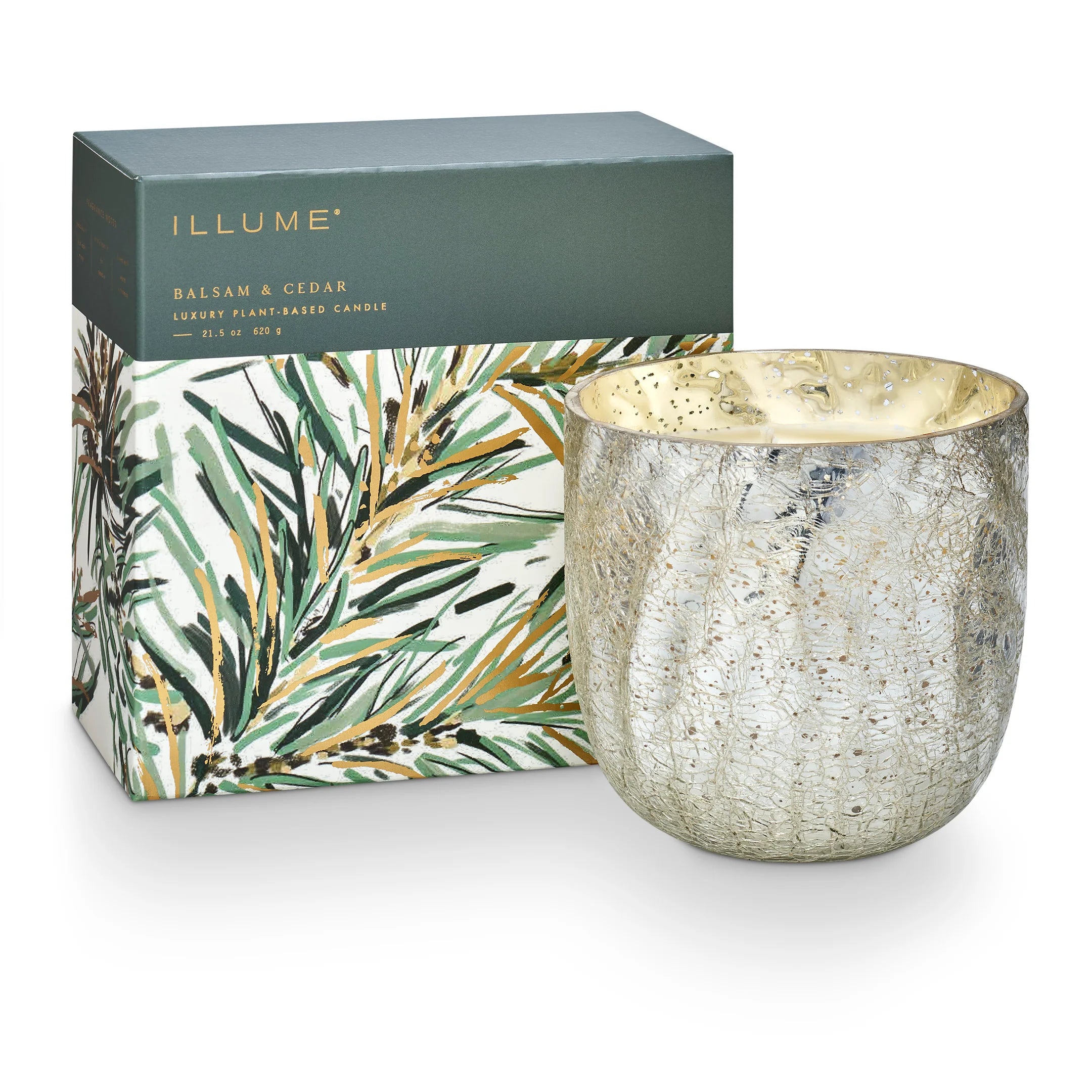 Balsam & Cedar Boxed Crackle Glass Candle ( 2 Sizes)