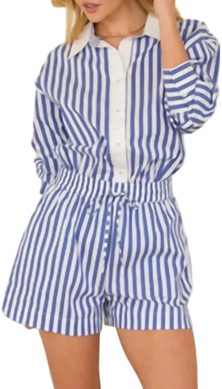 Stripe Poplin Shirt-Blue/White