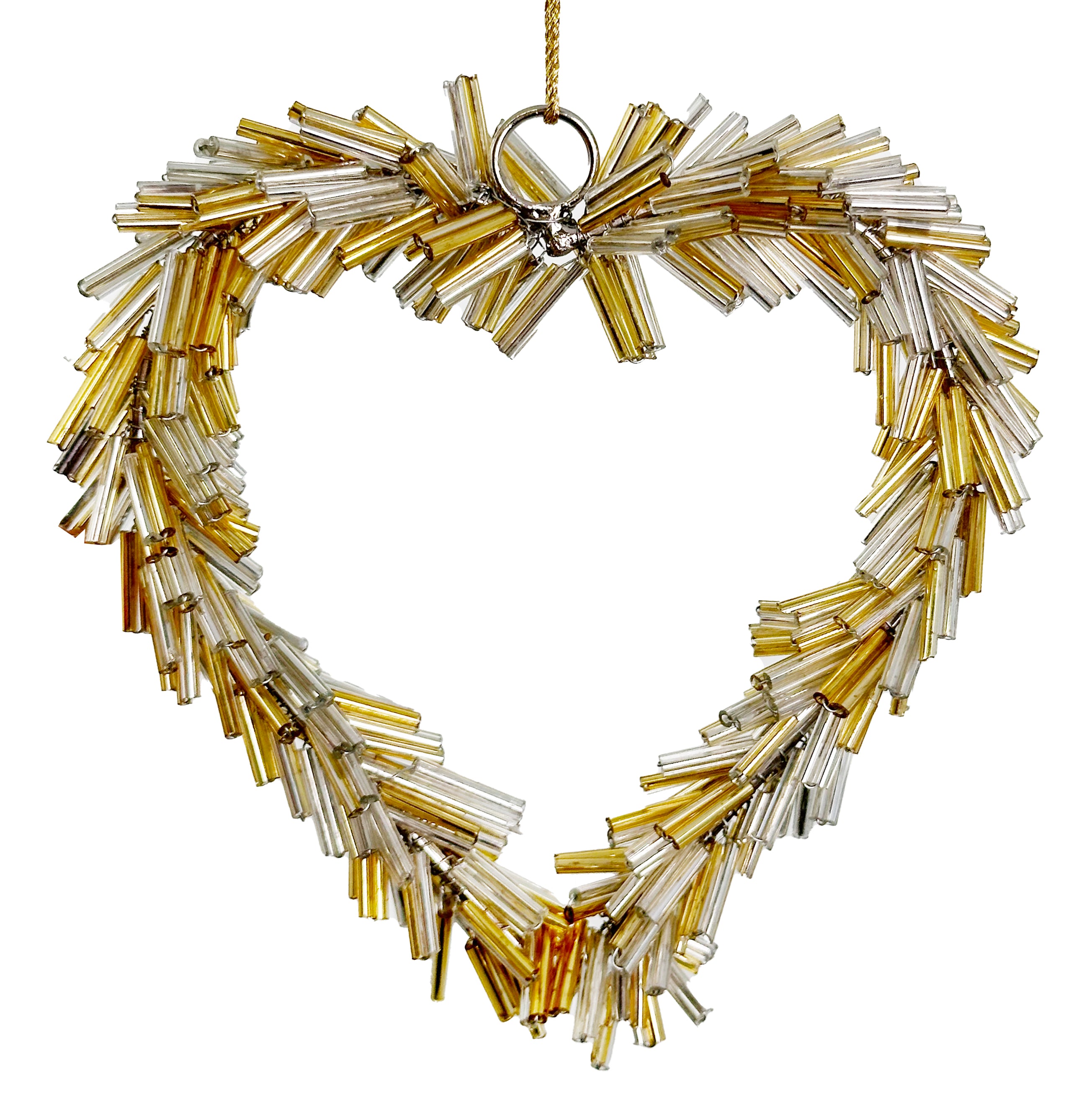 Beaded Heart Ornament-Silver/Gold