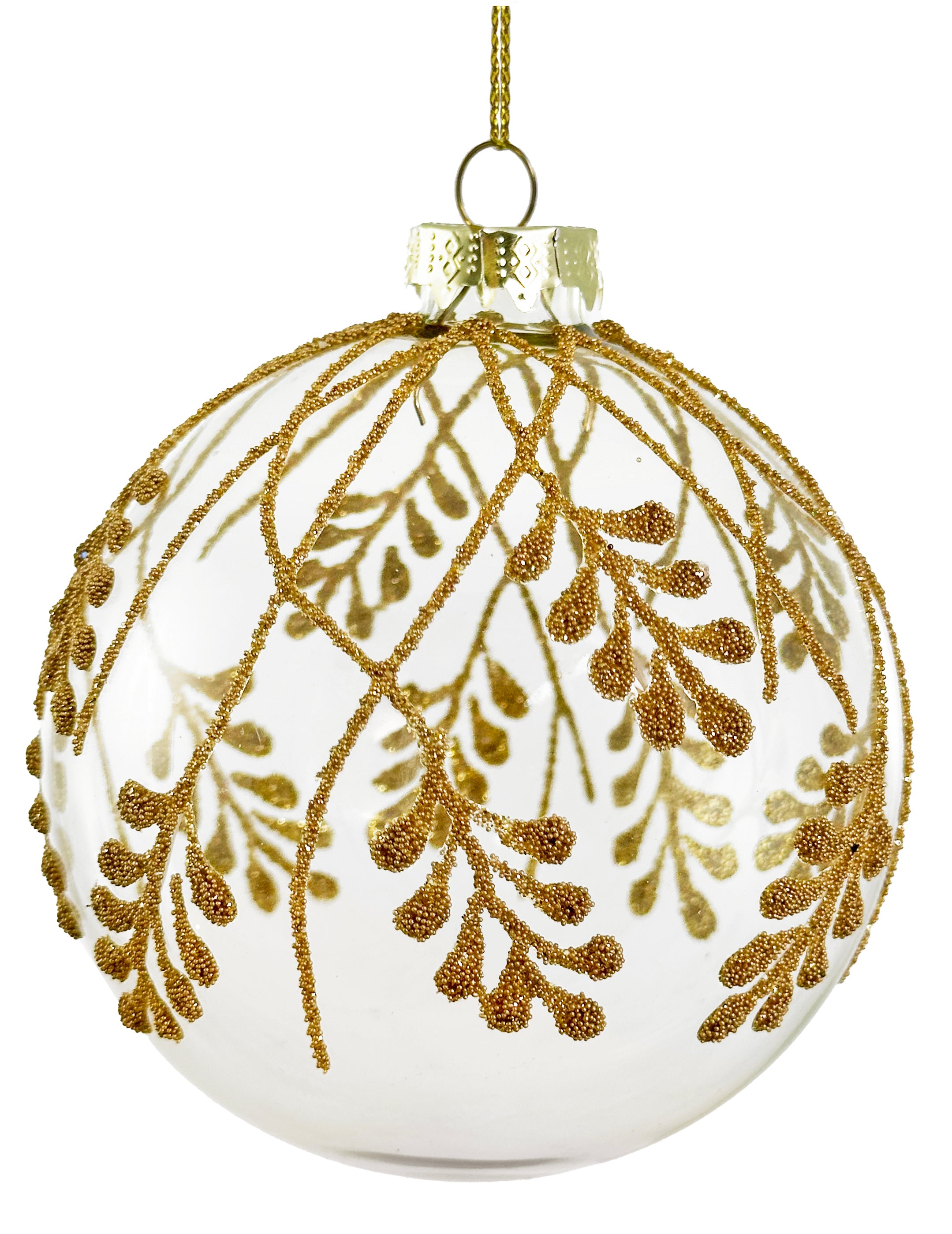 Gold Beaded Pine Branch Ornament (2 Sizes)