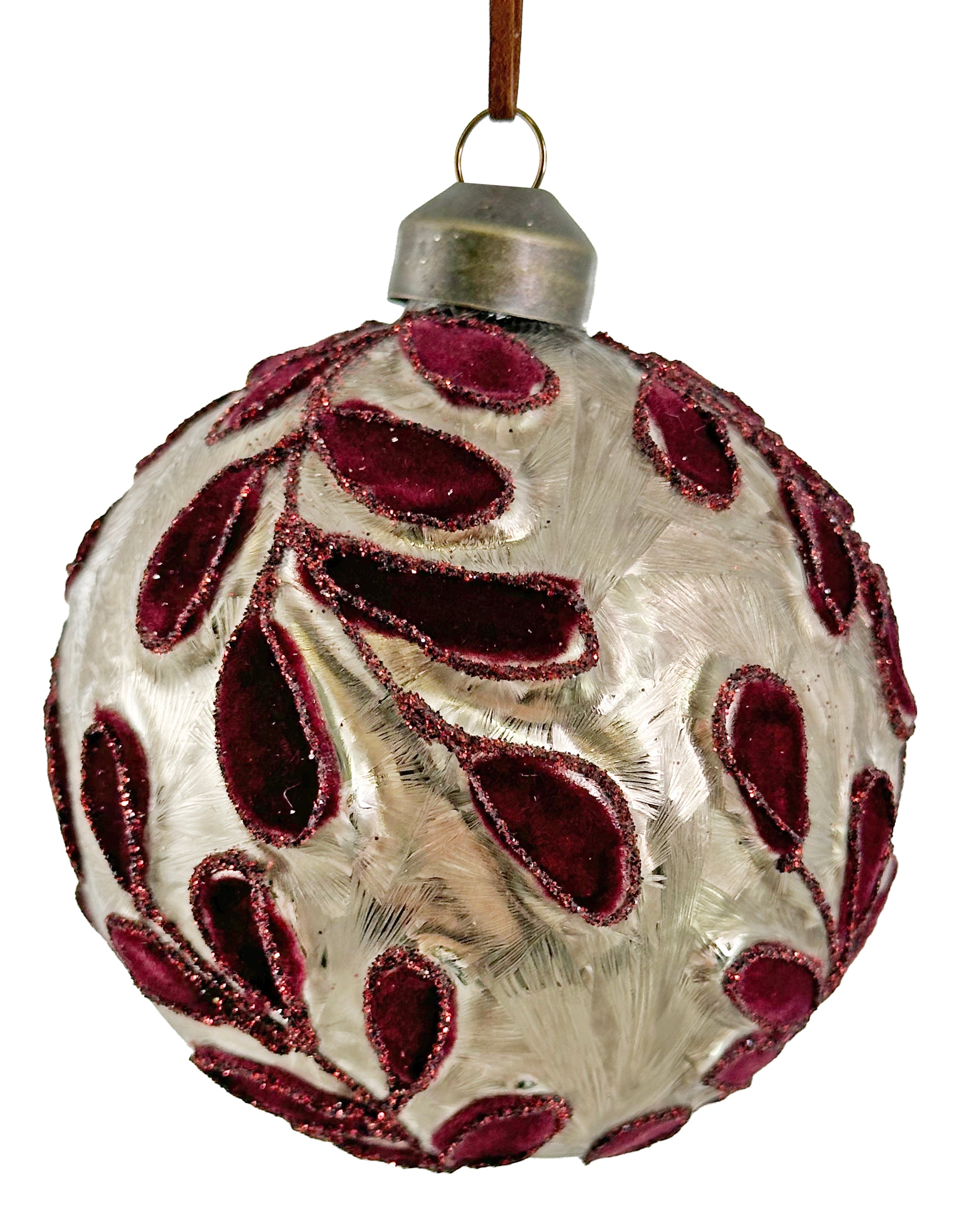 Silver Frosted w/ Burgundy Velvet Ornament (2 Sizes)