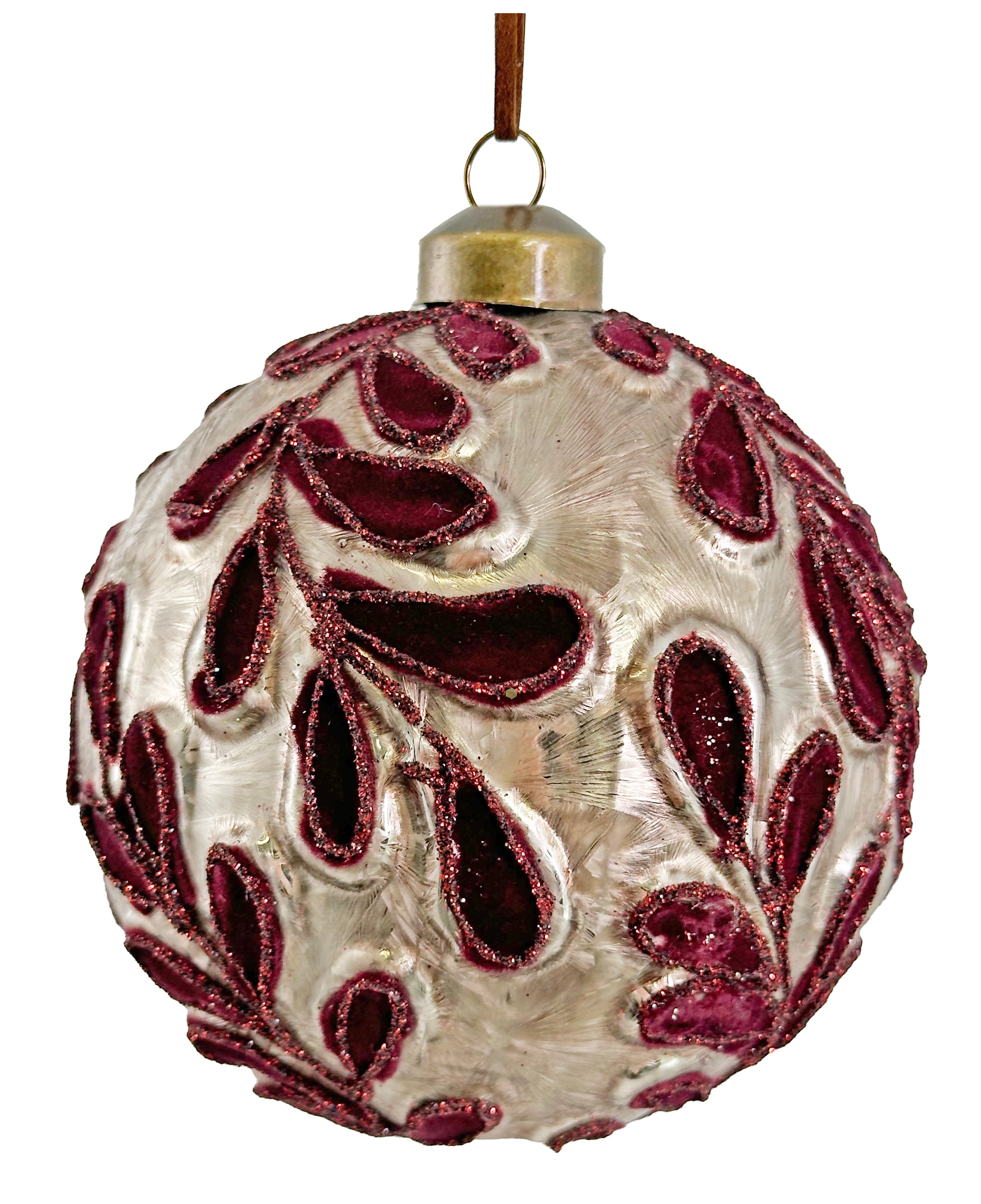Silver Frosted w/ Burgundy Velvet Ornament (2 Sizes)