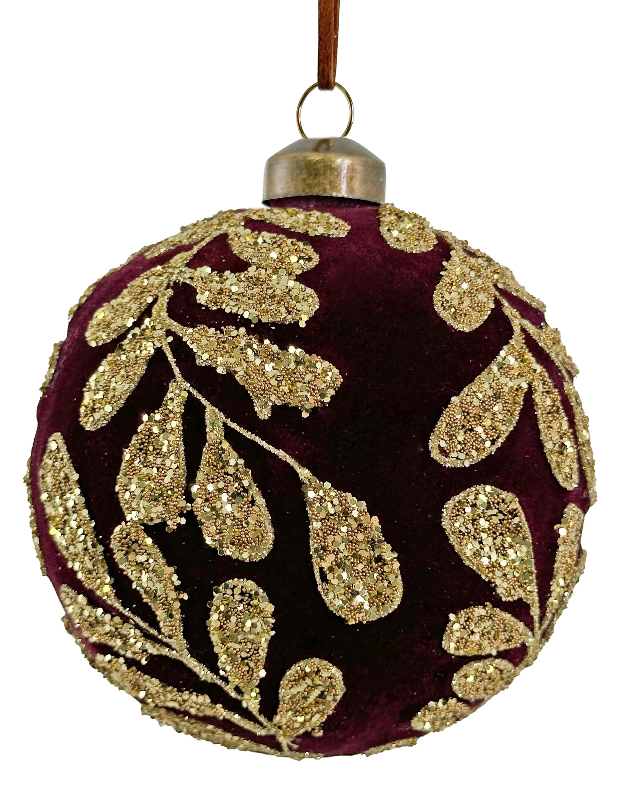 Burgundy Velvet w/ Gold Glitter Ornament (2 Sizes)