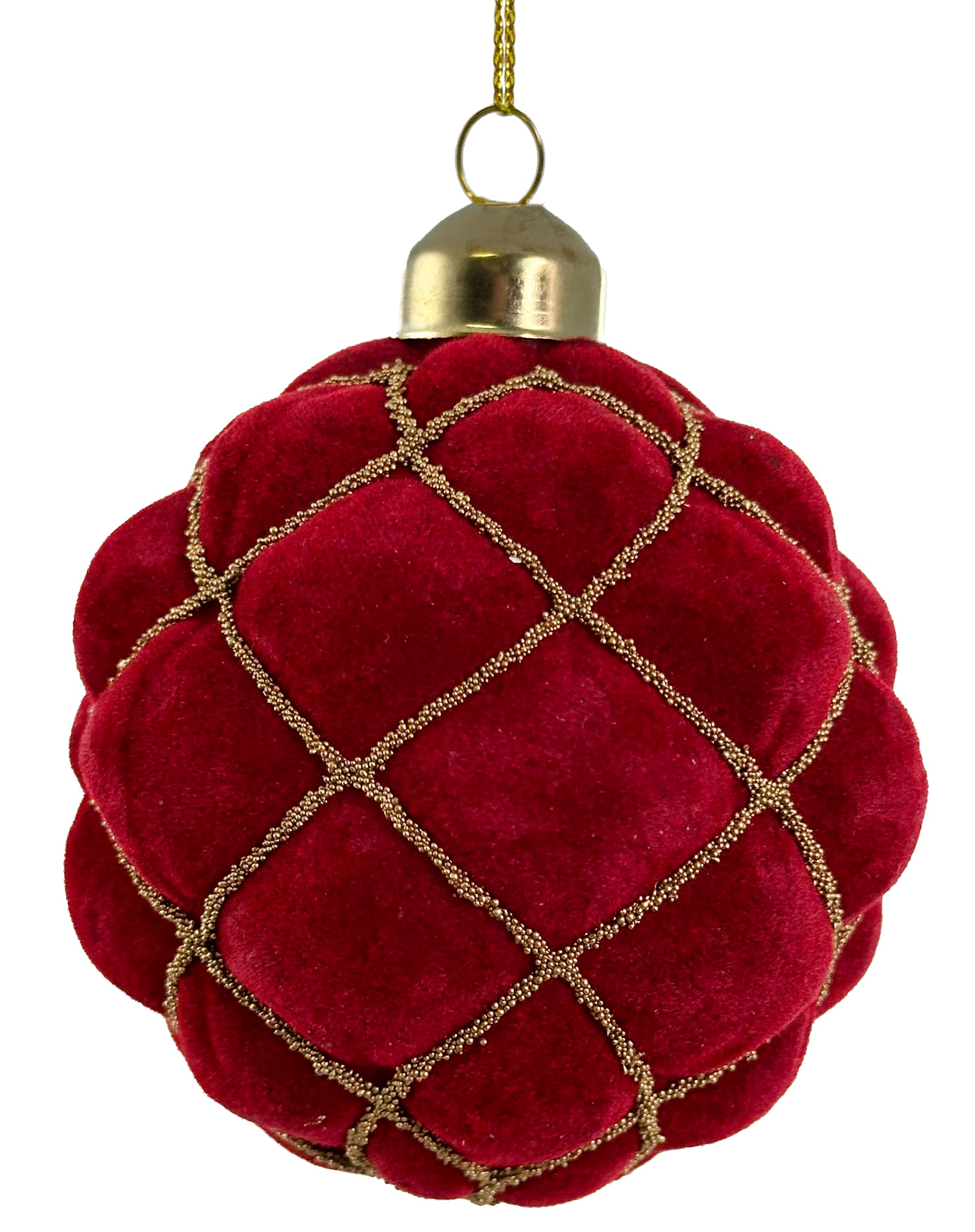 Burgundy Velvet w/ Gold Beads Ornament (2 Sizes)