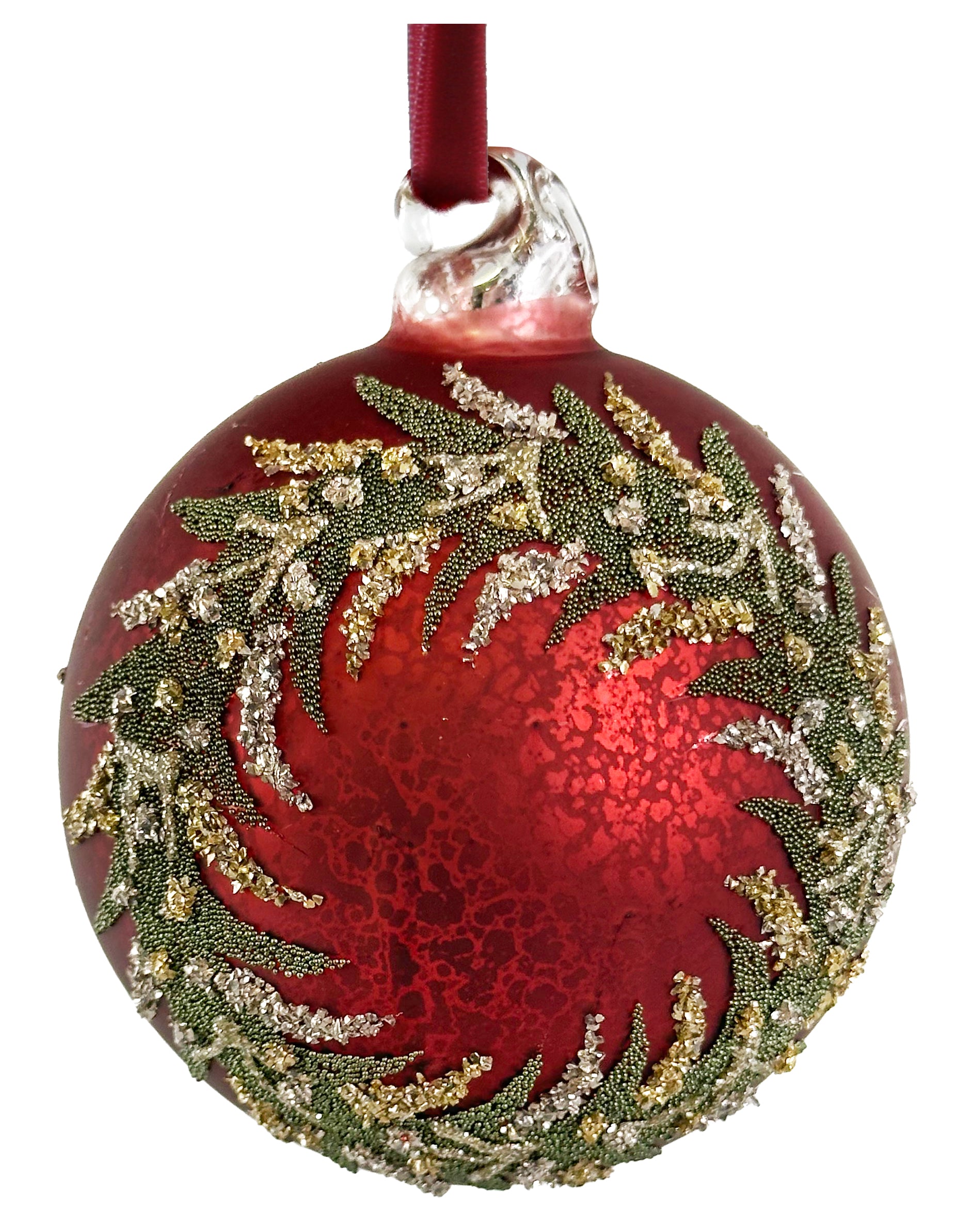 Matte Red w/ Beaded Wreath Ornament (2 Sizes)