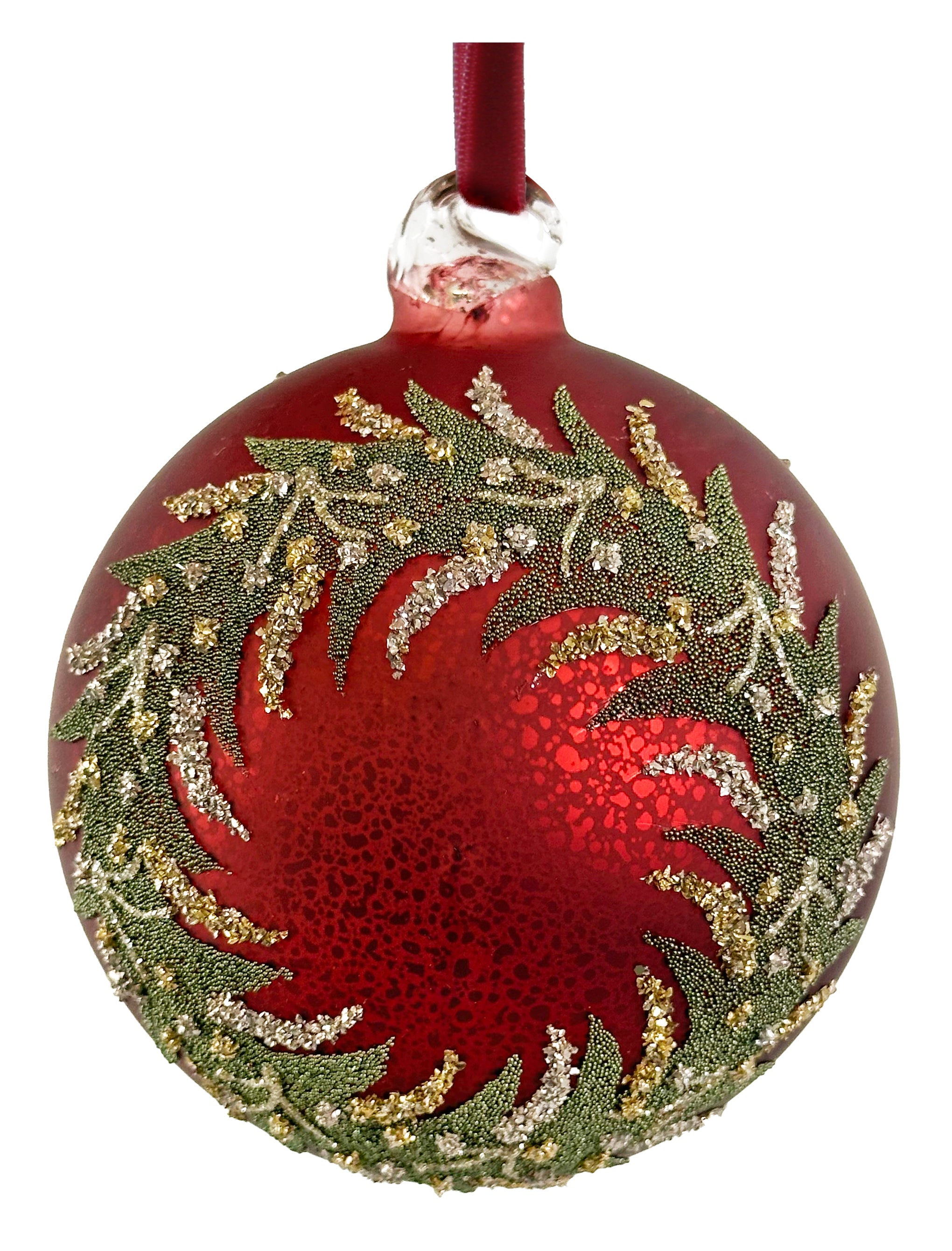 Matte Red w/ Beaded Wreath Ornament (2 Sizes)