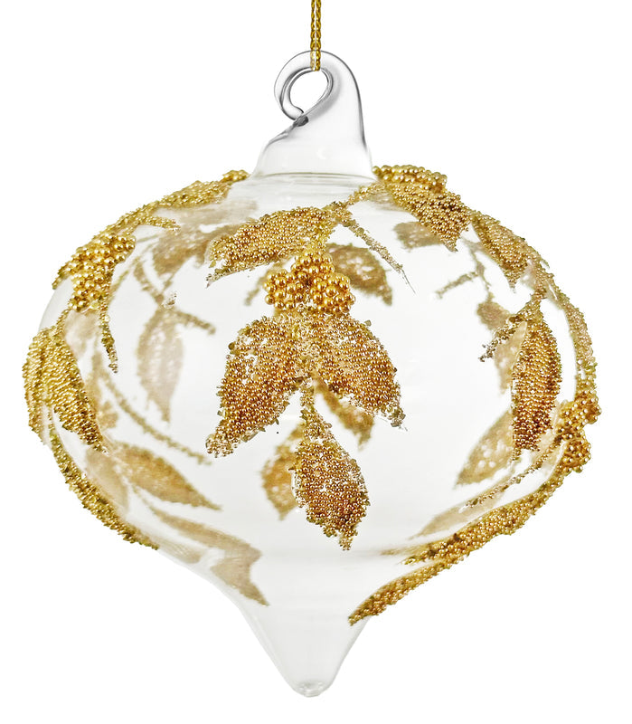 Glass Droplet Gold Beaded Ornament-Set of 4