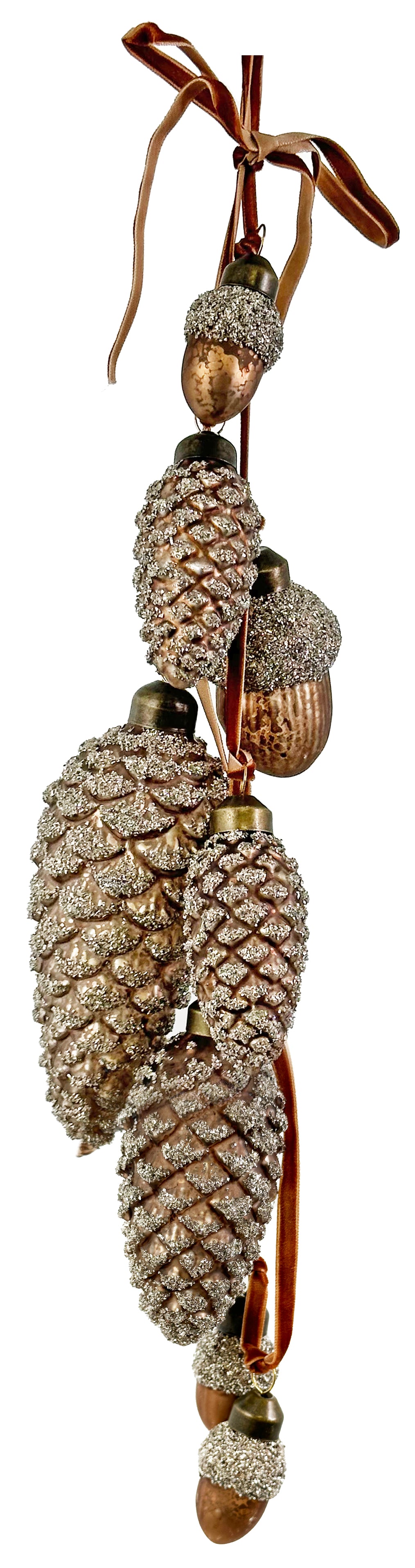 18" Antique Brown Glass Acorns/Pinecones