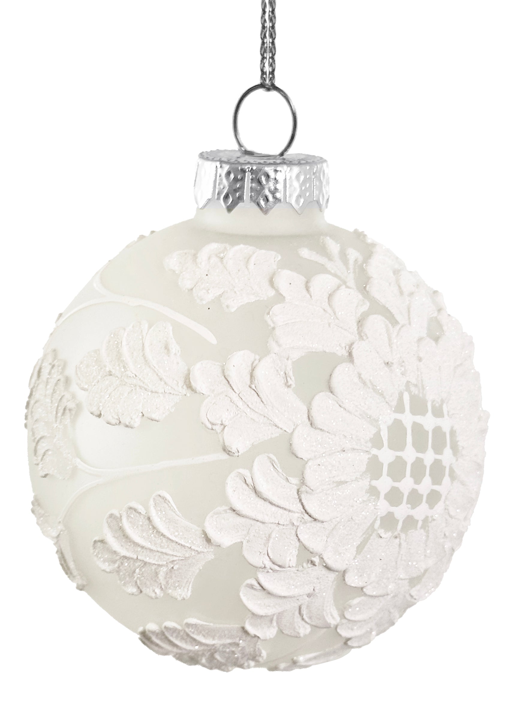 Clear Glass w/ White Pinecone Ornament