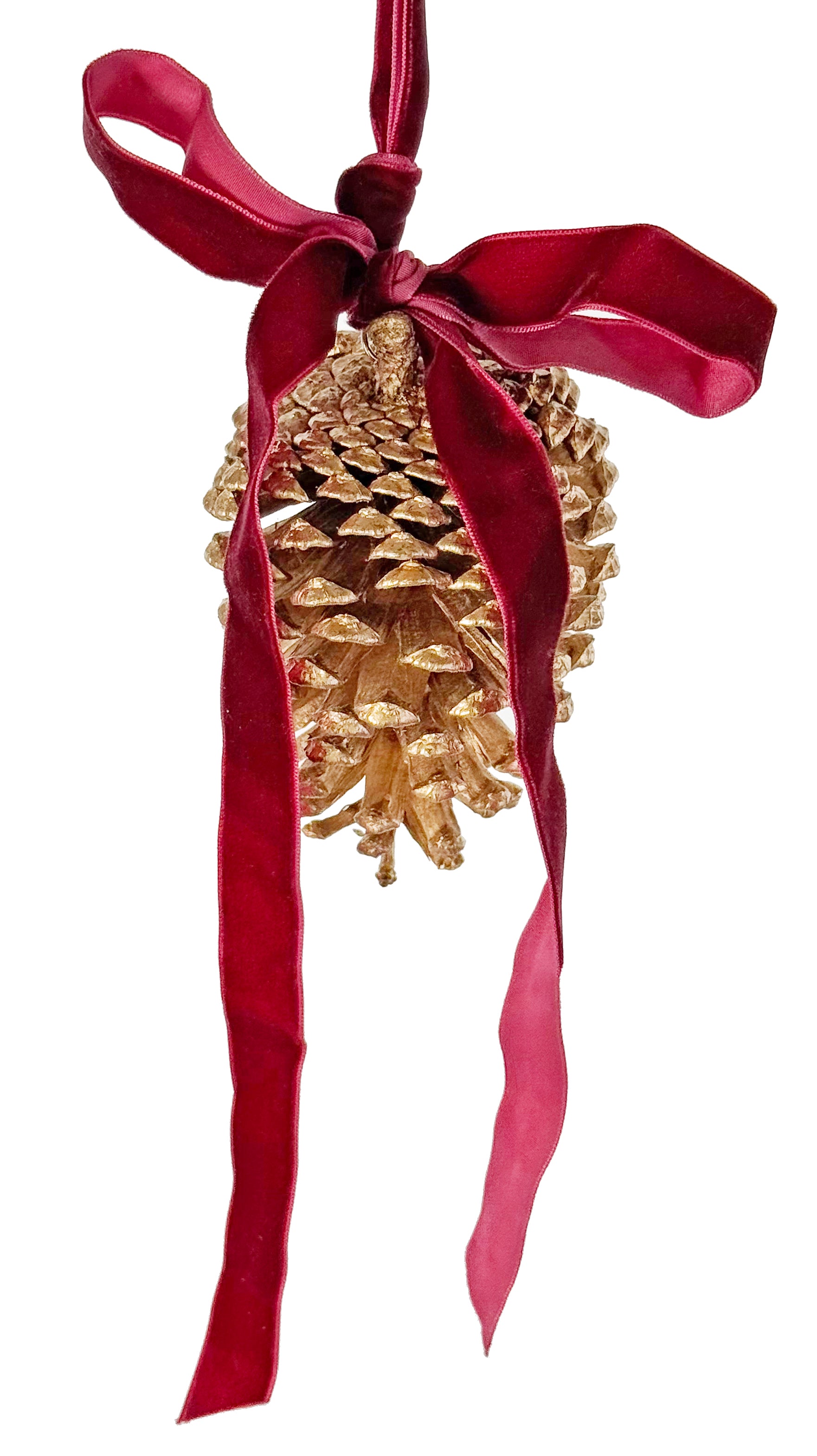 Gold Pinecone w/ Burgundy Bow (2 Sizes)