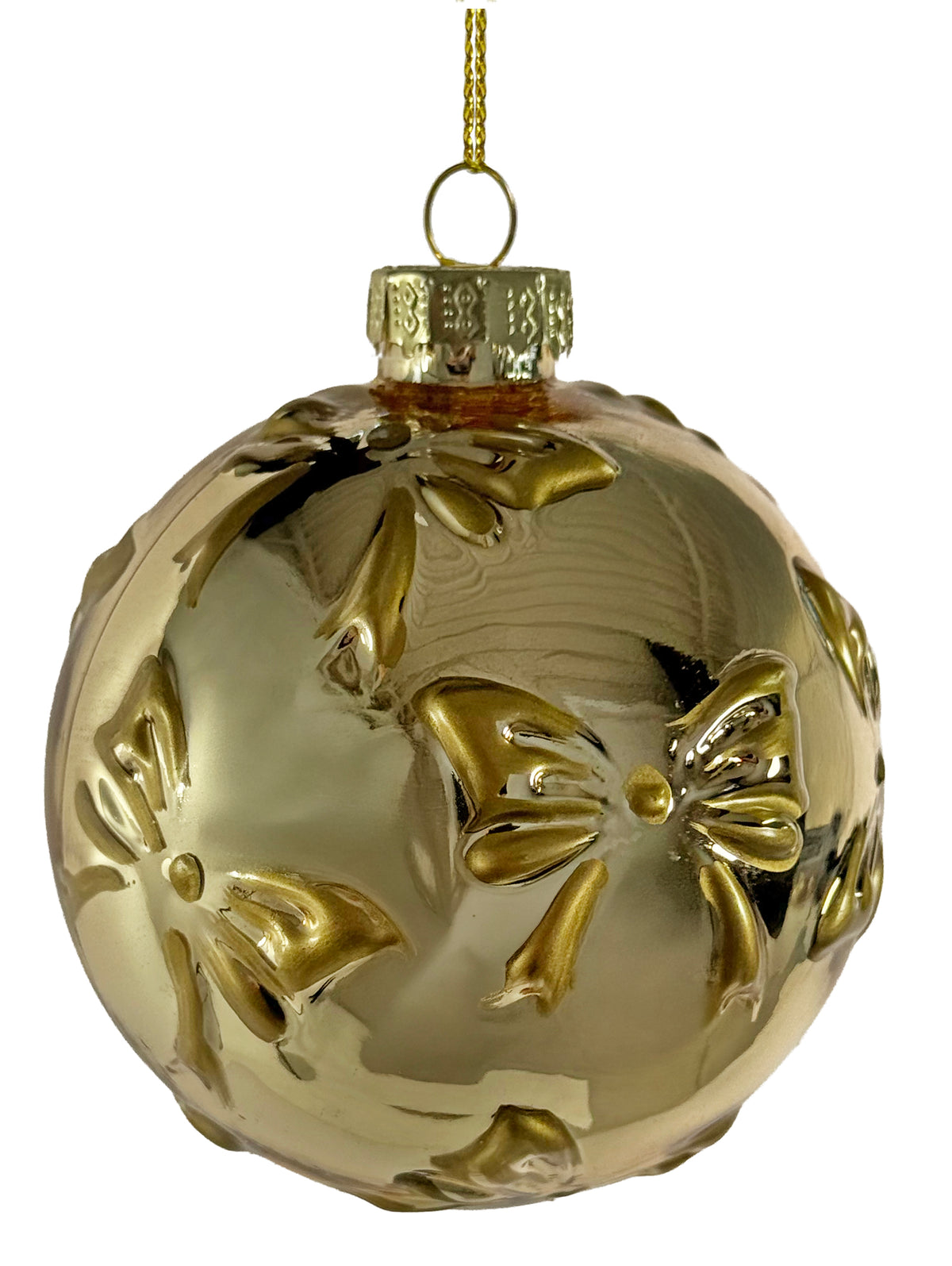 Gold Ball Ornament w/ Matte Gold Bows