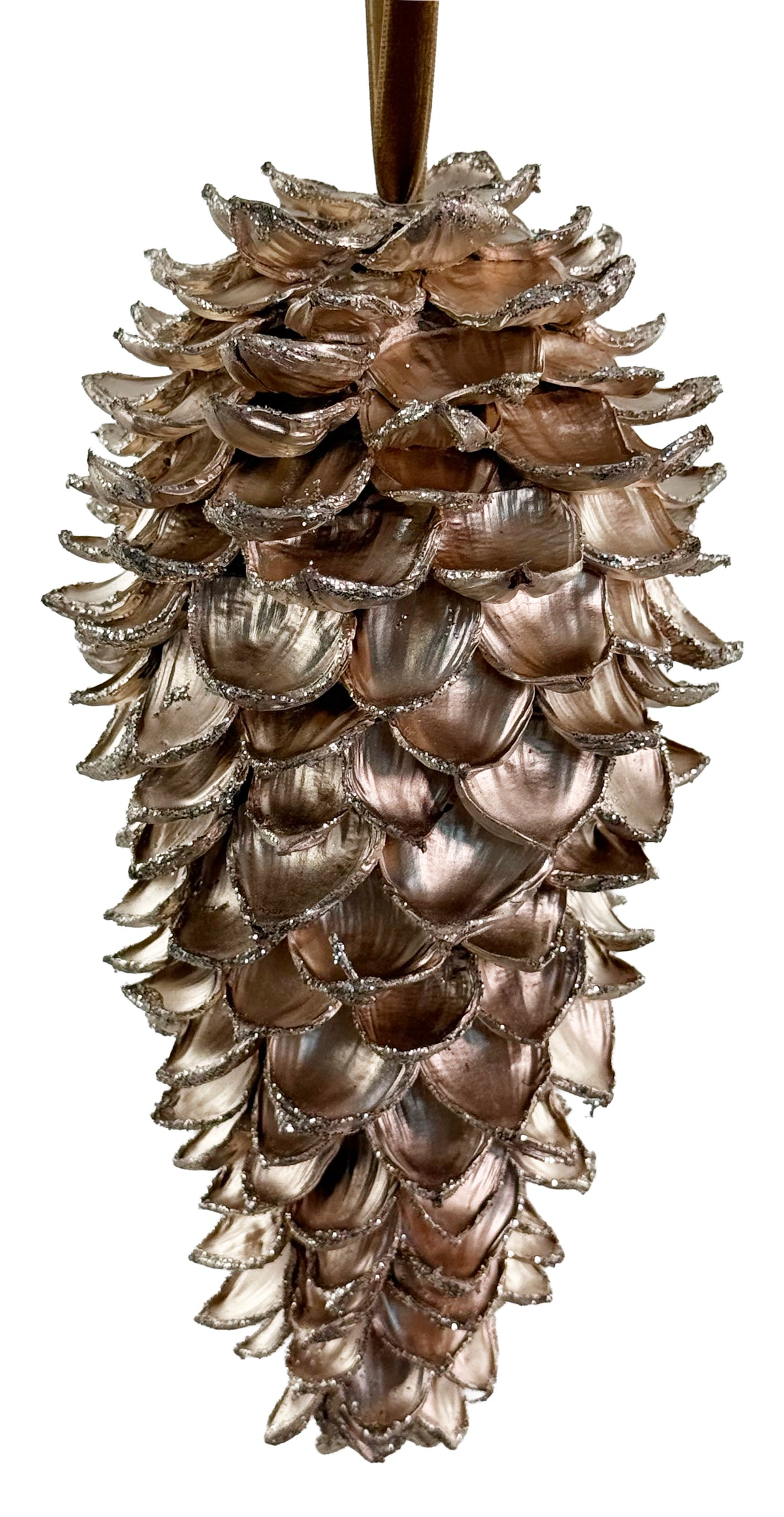 Champagne Glitter Pinecone w/ Green Bow (2 Sizes)