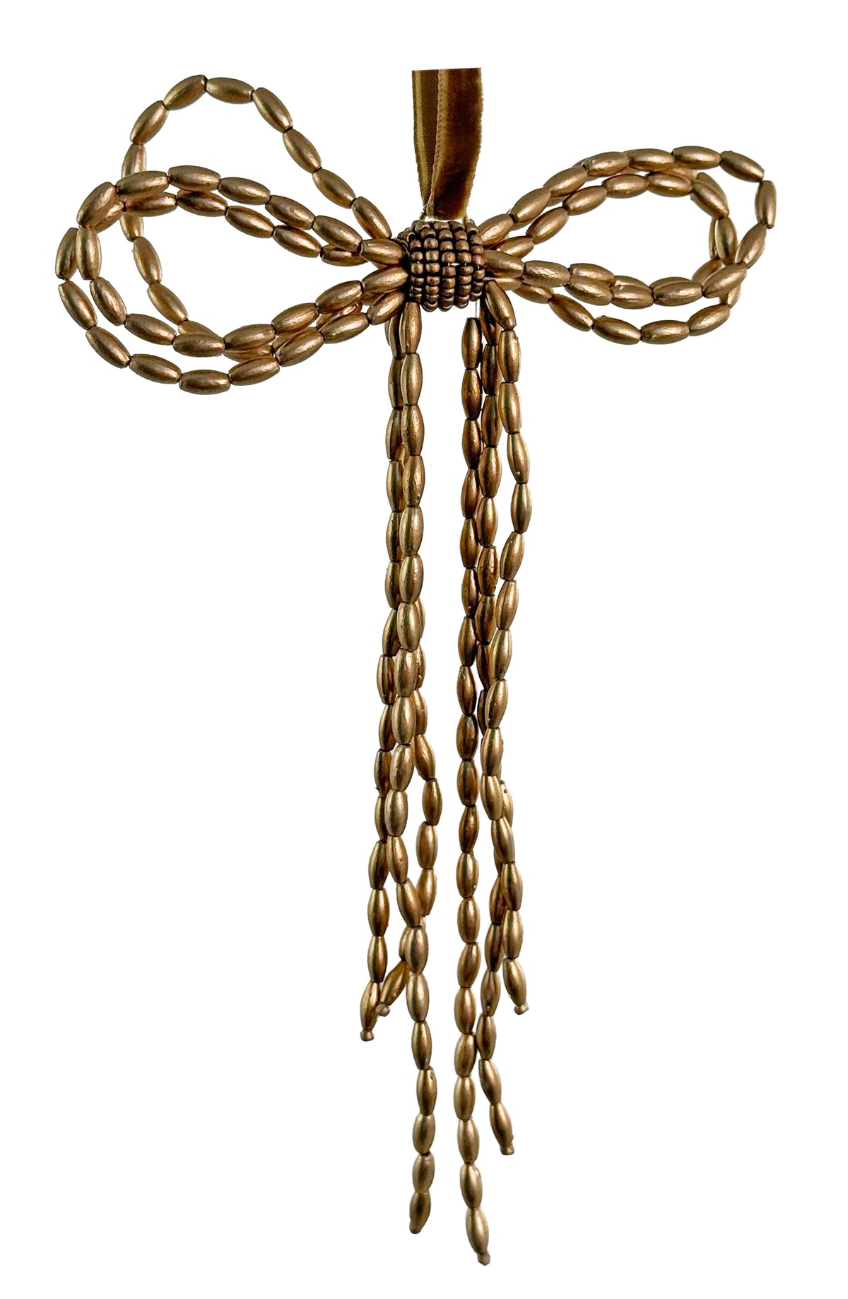 Matte Gold Bead Bow Ornament