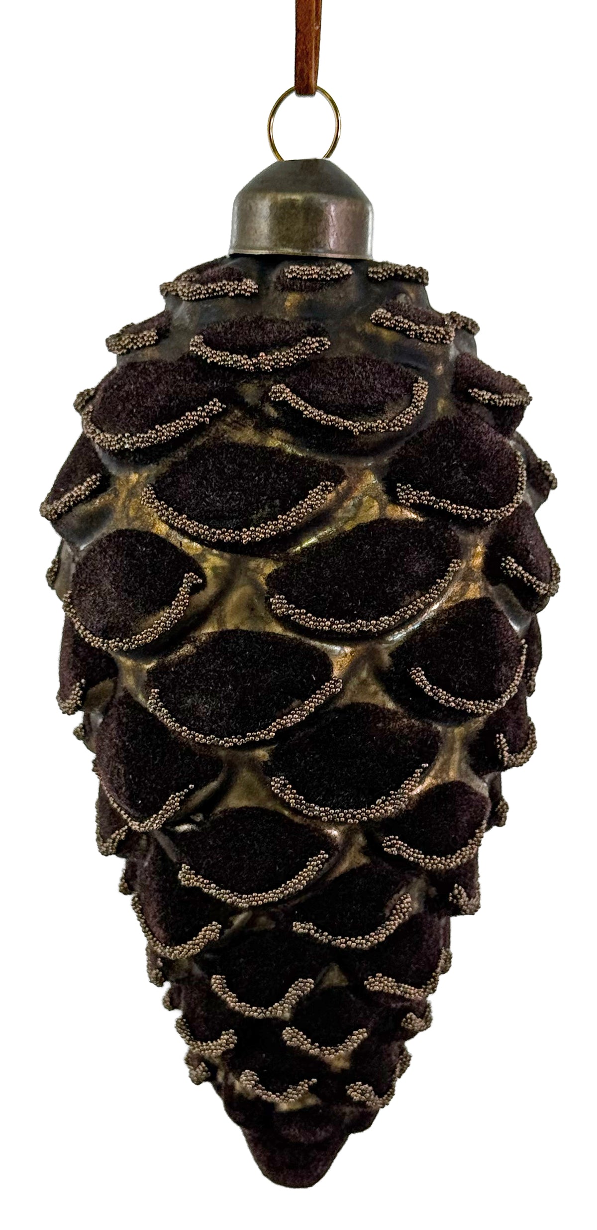 Brown Velvet Beaded Pinecone Ornament (2 Sizes)