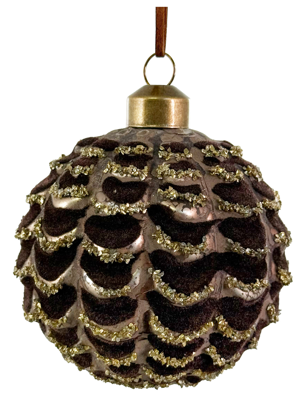 Patina Brown Velvet w/ Gold Glitter Ornament
