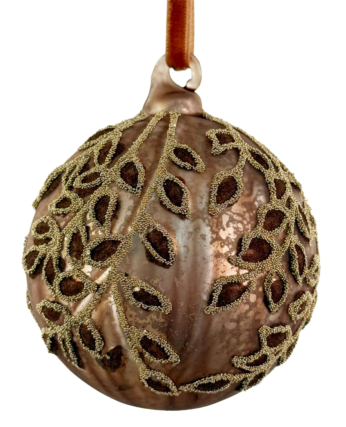 Antique Brown Beaded Leaves Ornament