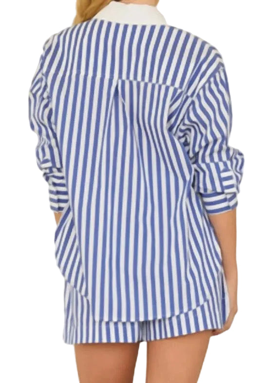 Stripe Poplin Shirt-Blue/White