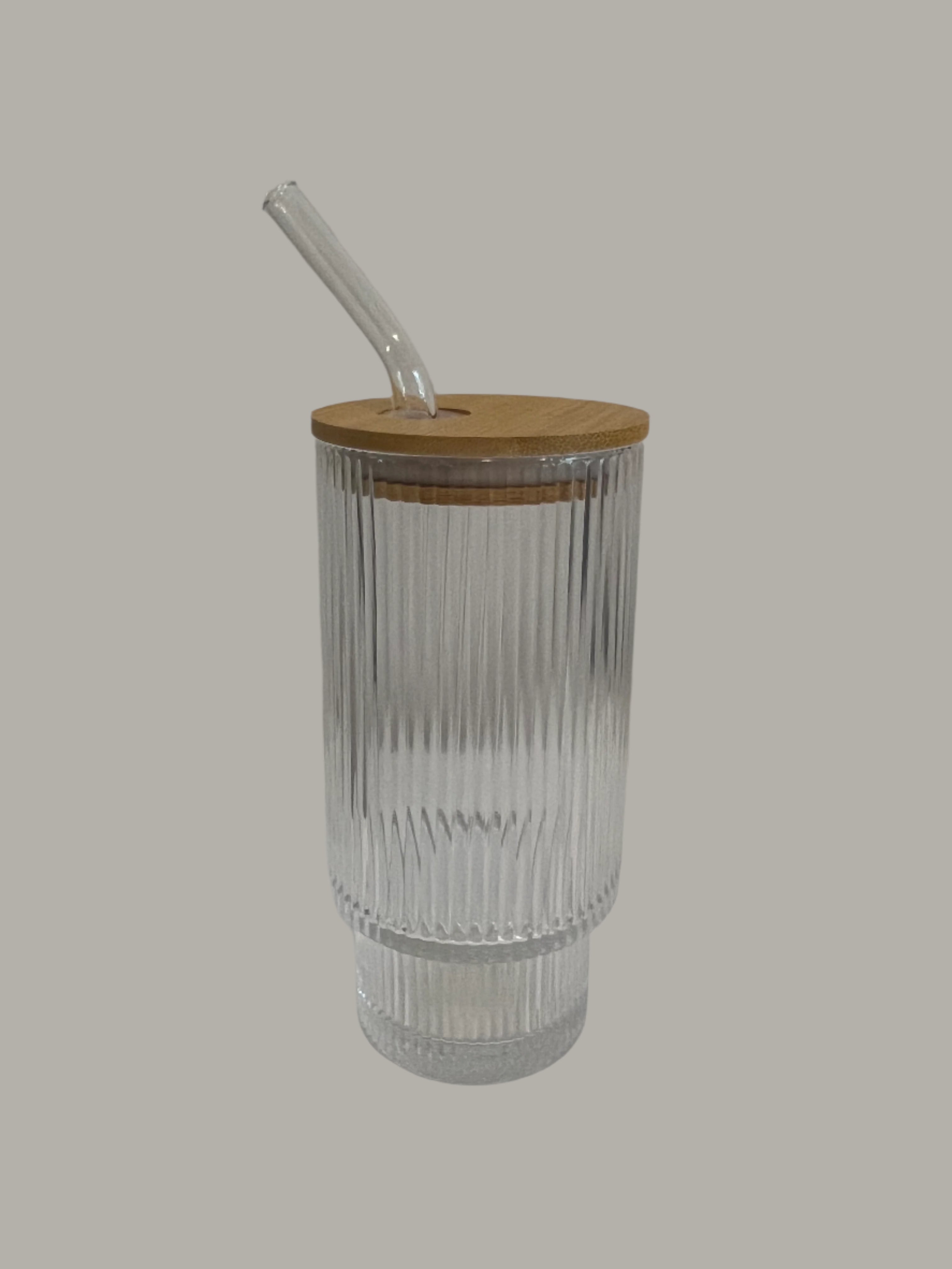 Fluted Clear Glass with Lid + Straw-16oz