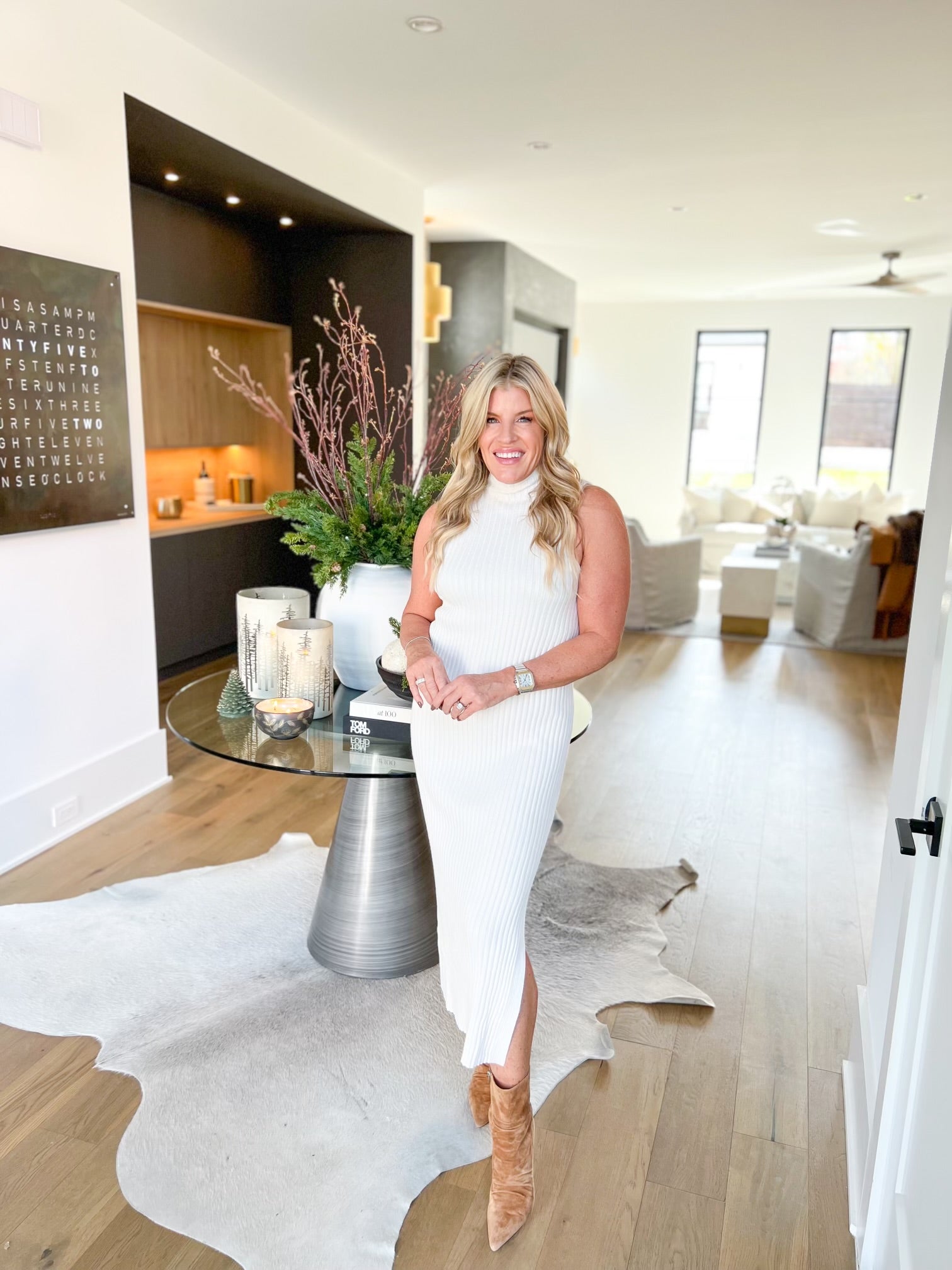 Rib Mock Neck Dress-Ivory