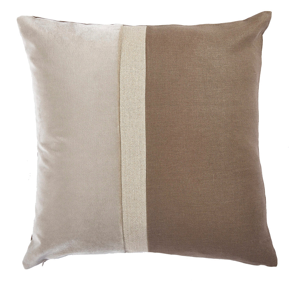 22x22 Natural Velvet & Linen Color Block Pillow