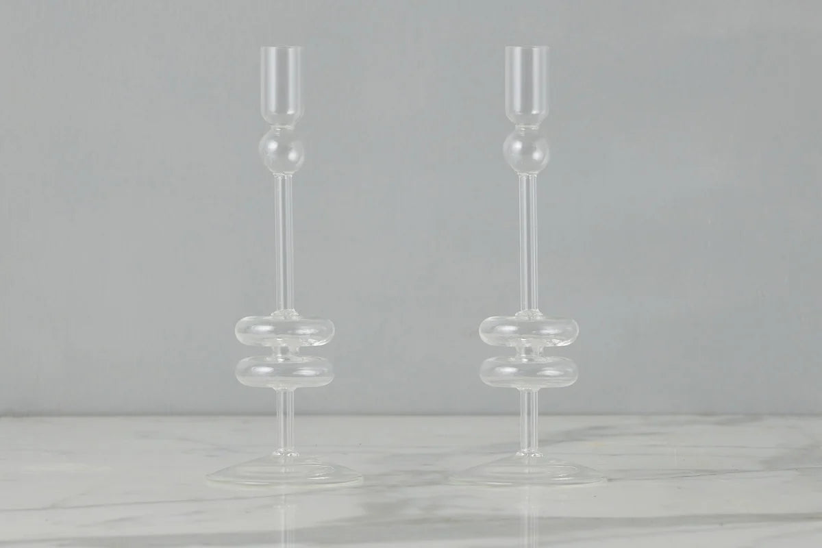 Clear Glass Taper Candle Holder (Set of 2)-2 Sizes
