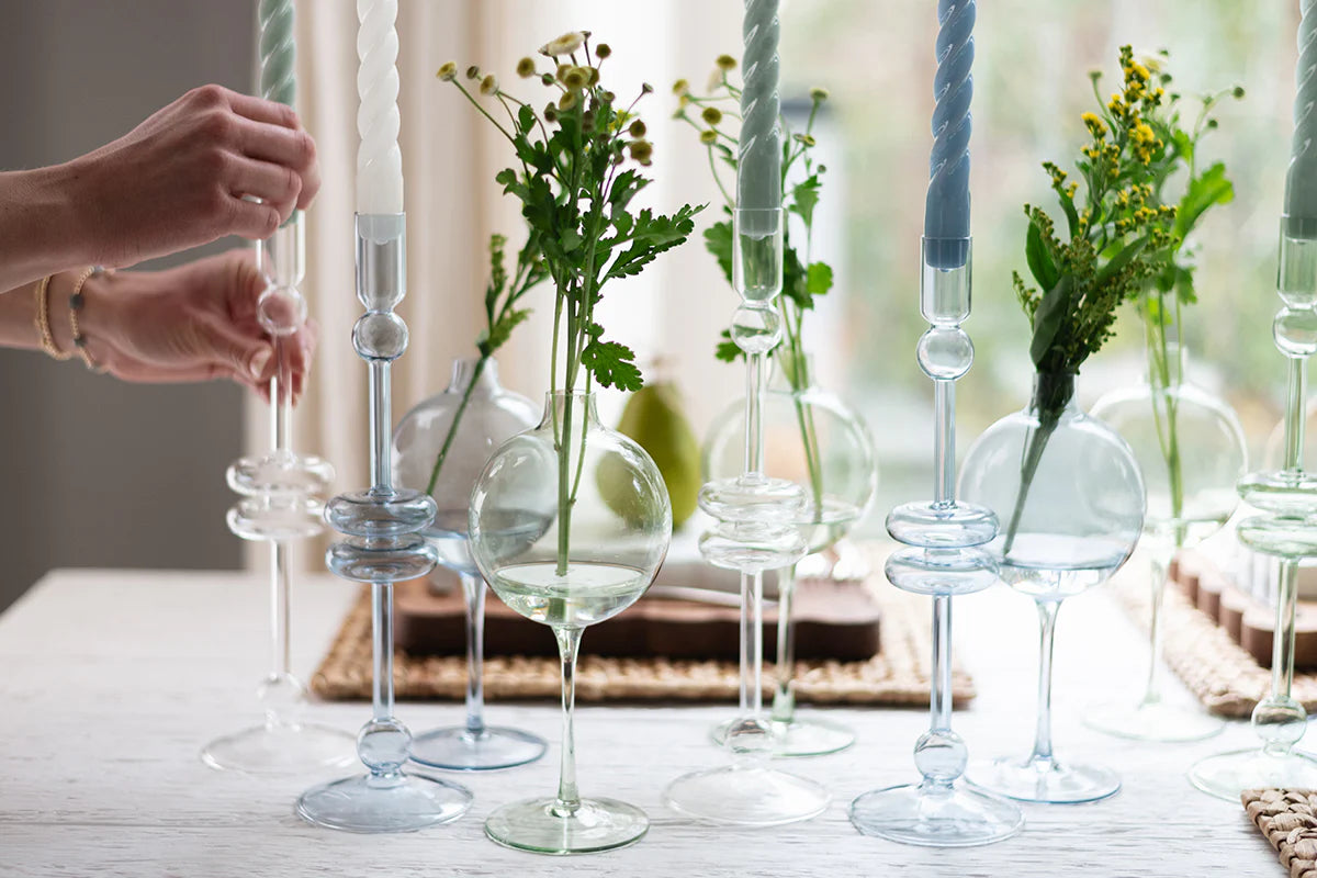 Clear Glass Taper Candle Holder (Set of 2)-2 Sizes