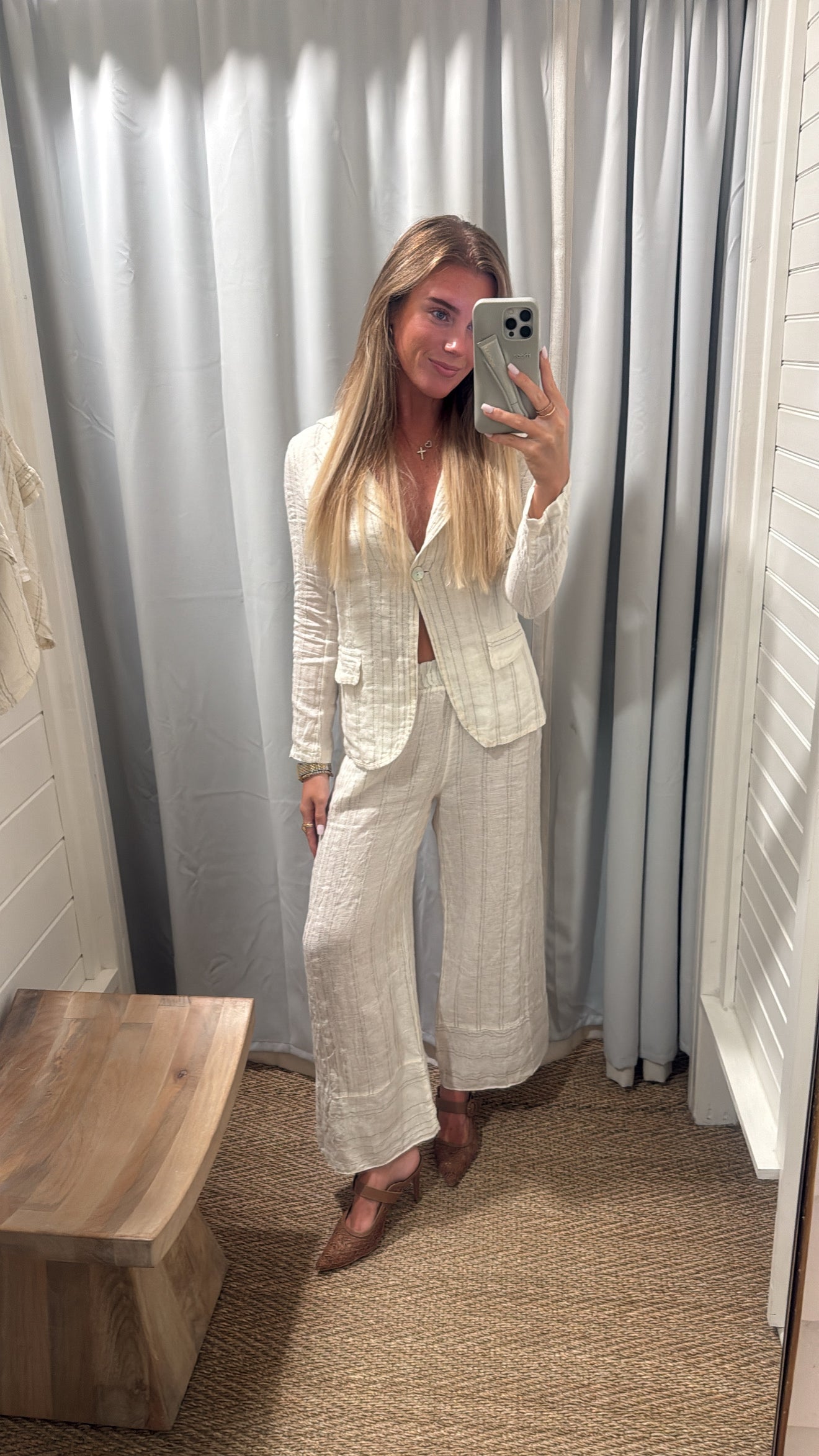 Stripe Linen Blazer-Cream