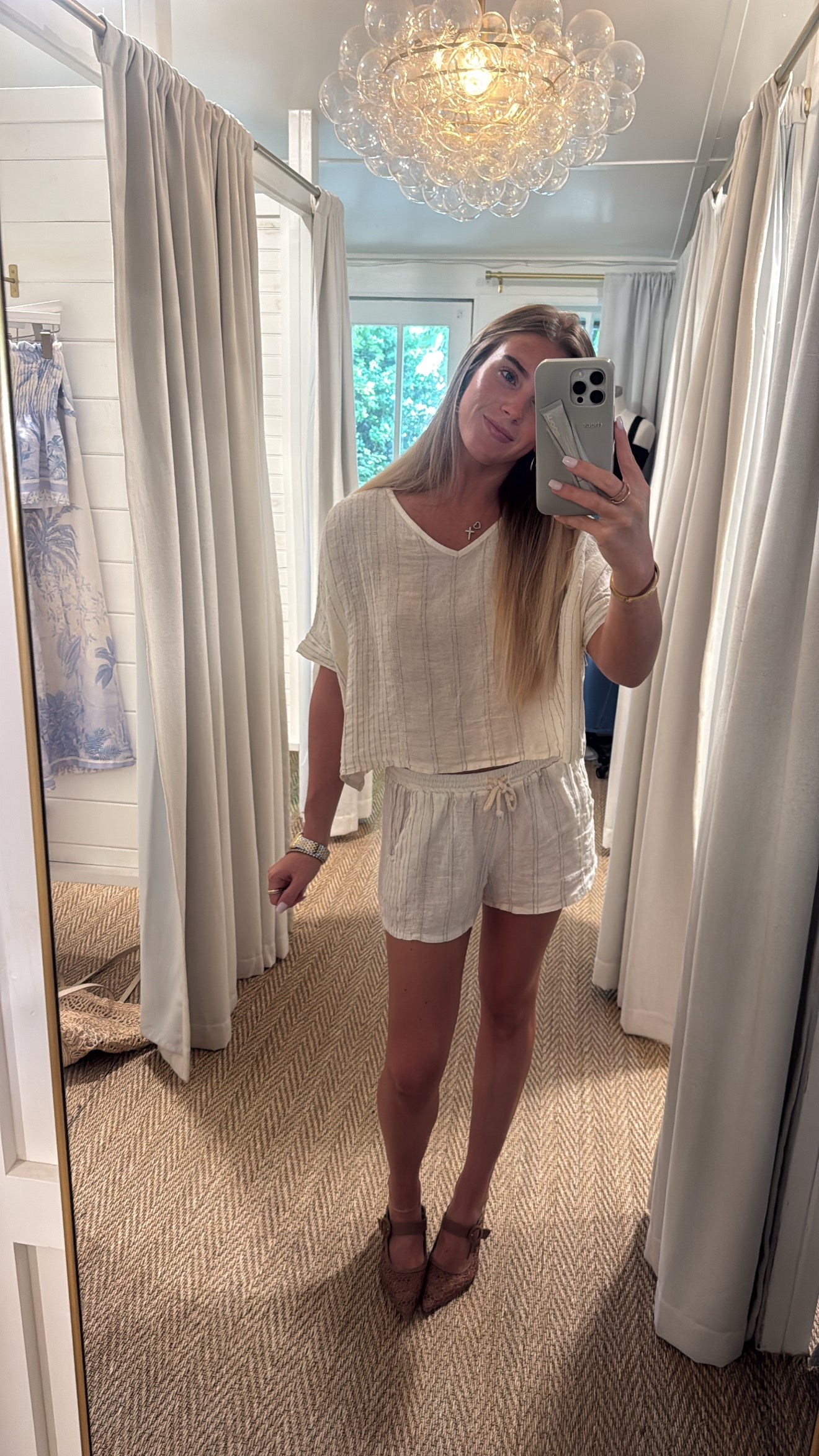 Texture Stripe Shorts-Cream