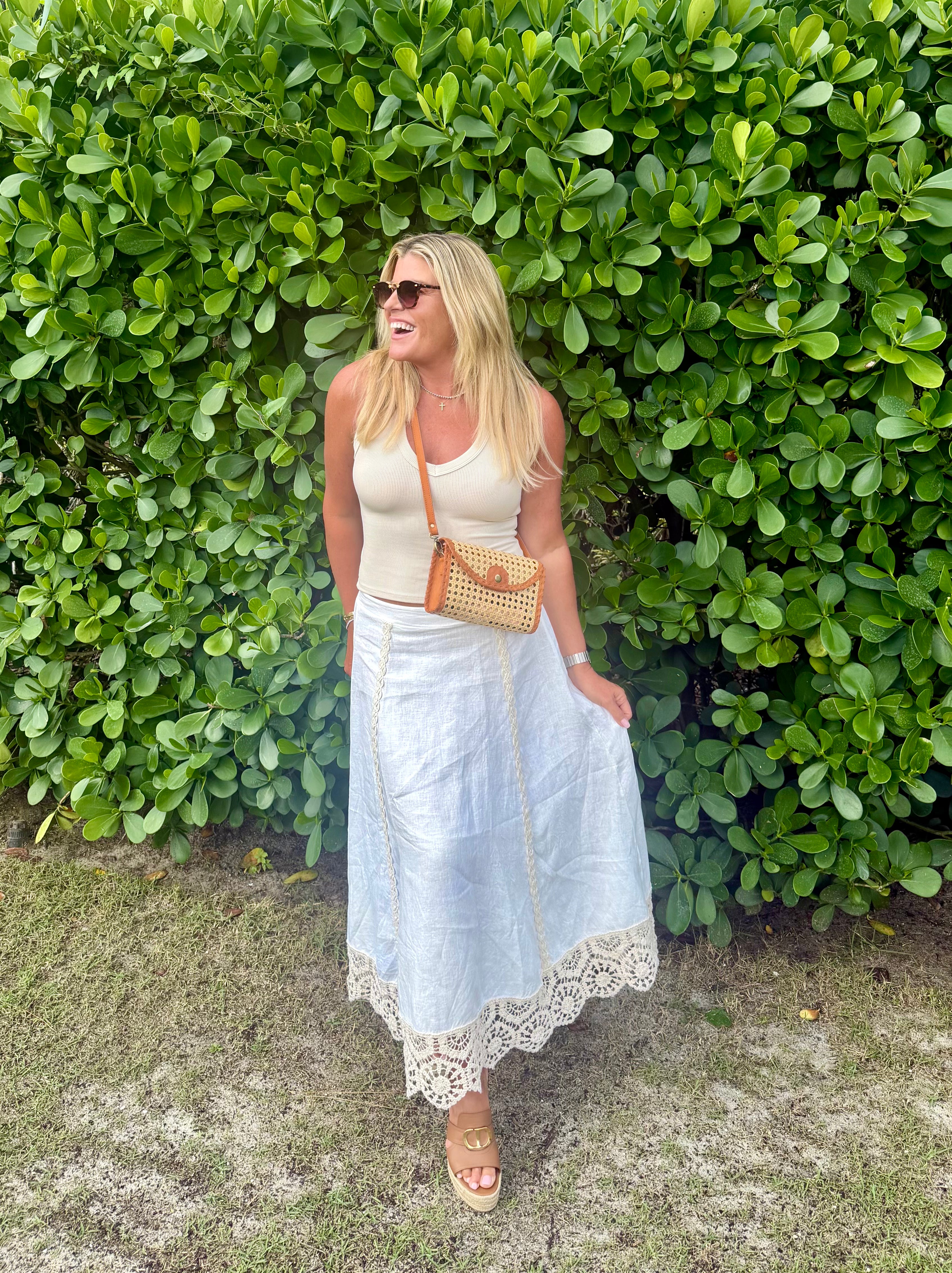 Crochet Trim Linen Skirt