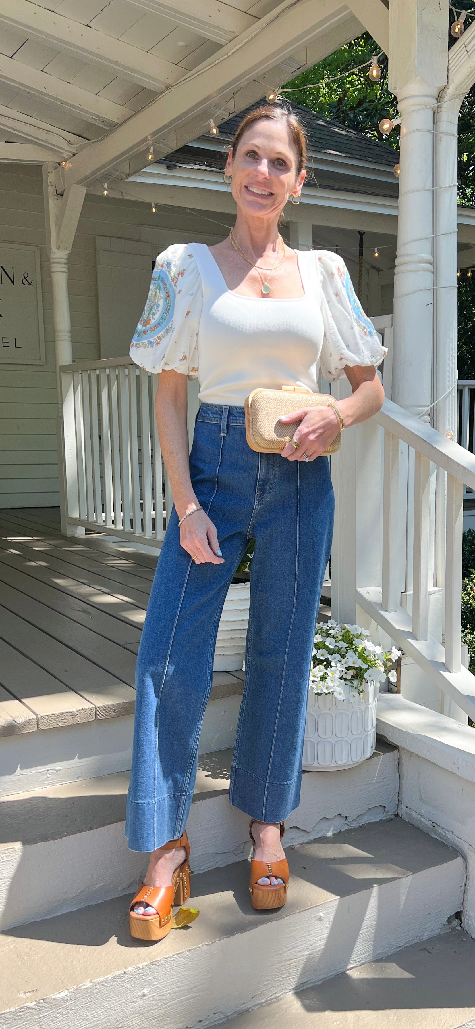 Bubble Sleeve Top-White