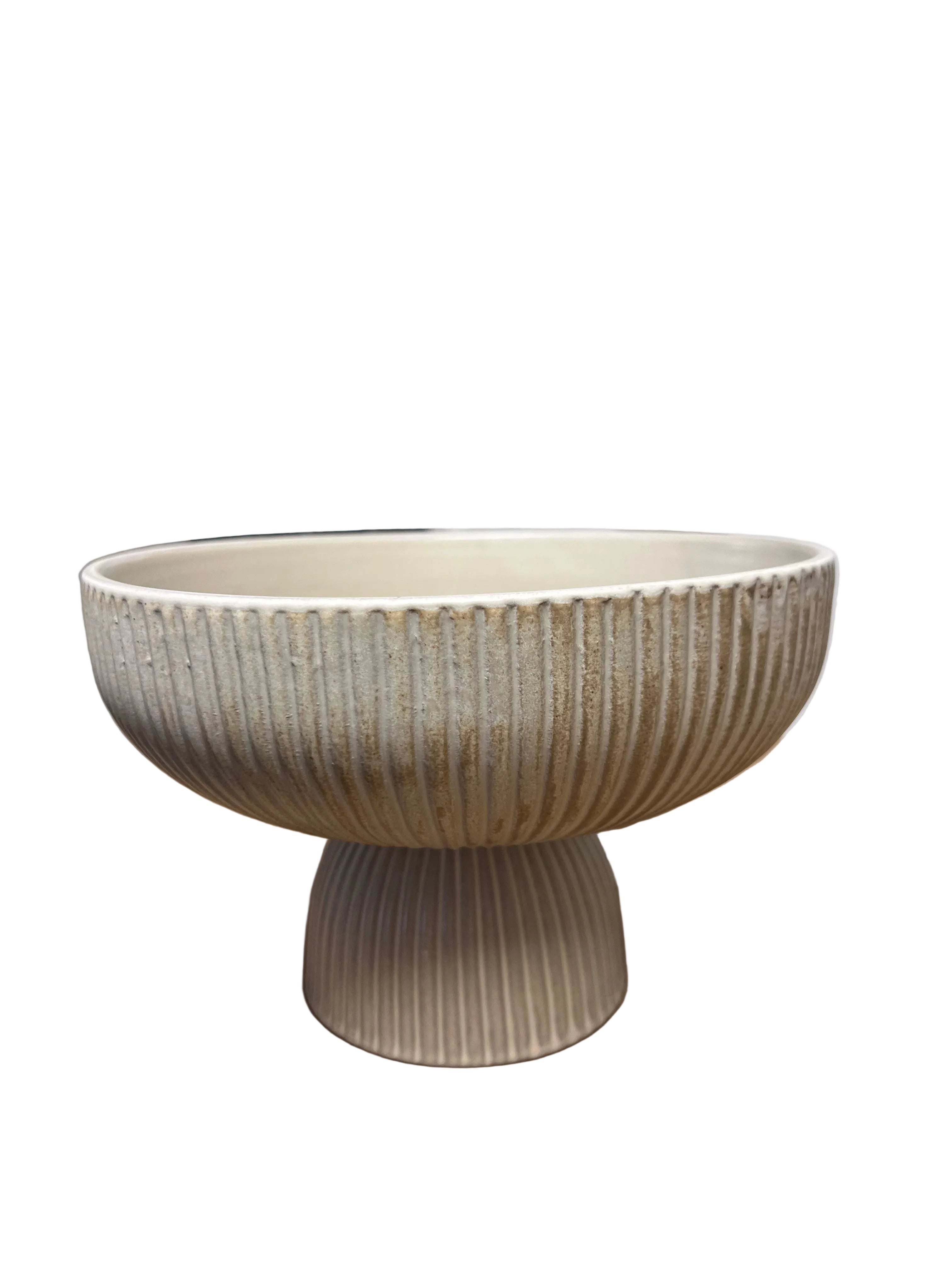 Ribbed Footed Bowl-Warm Sand (2 Sizes)
