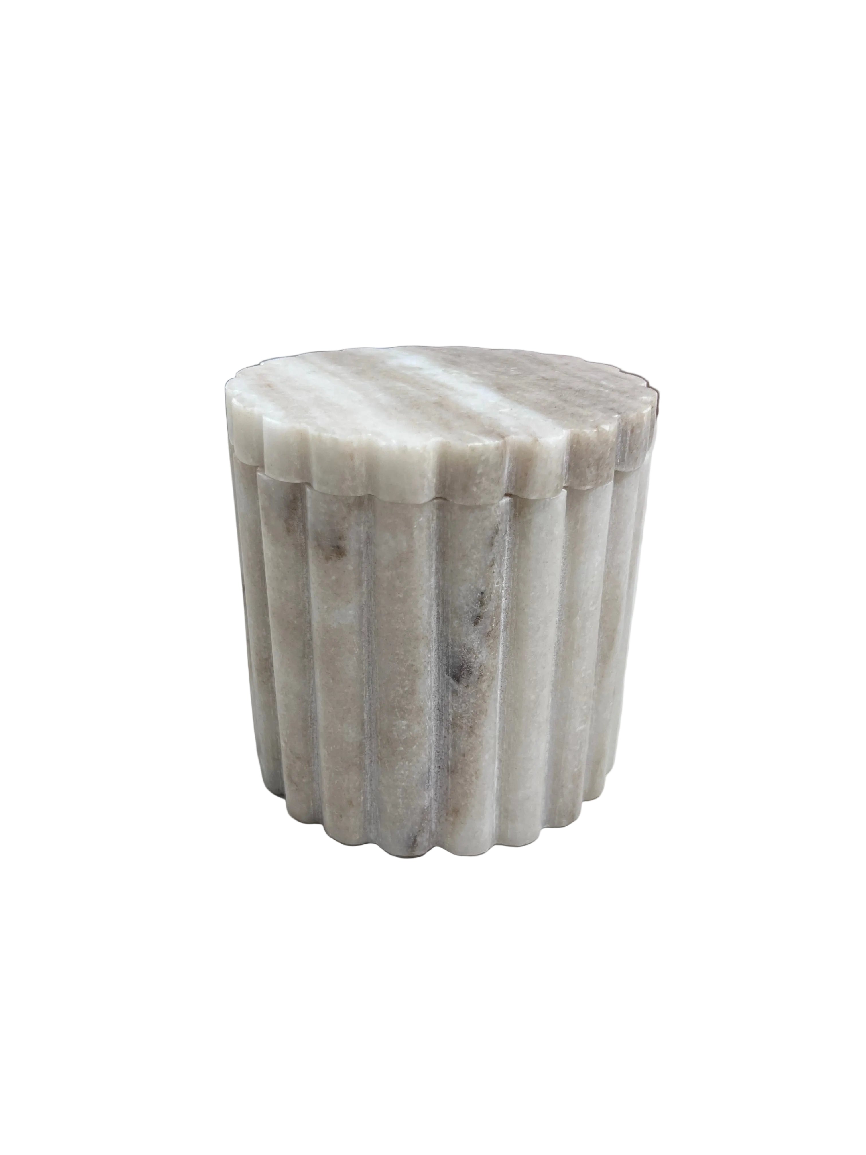 Taupe Marble Fluted Jar w/ Lid