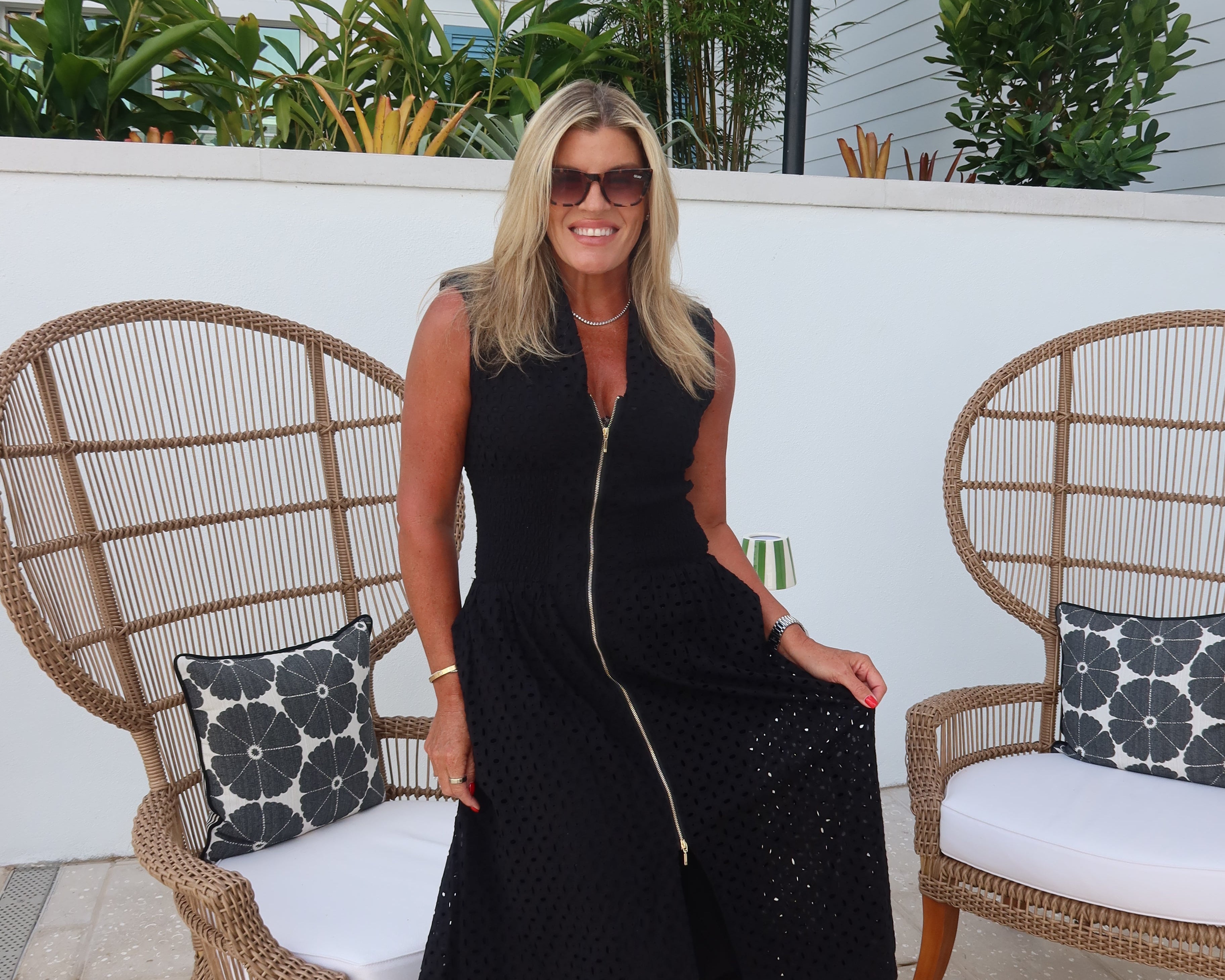 Skye Zip Front Dress-Black Eyelet