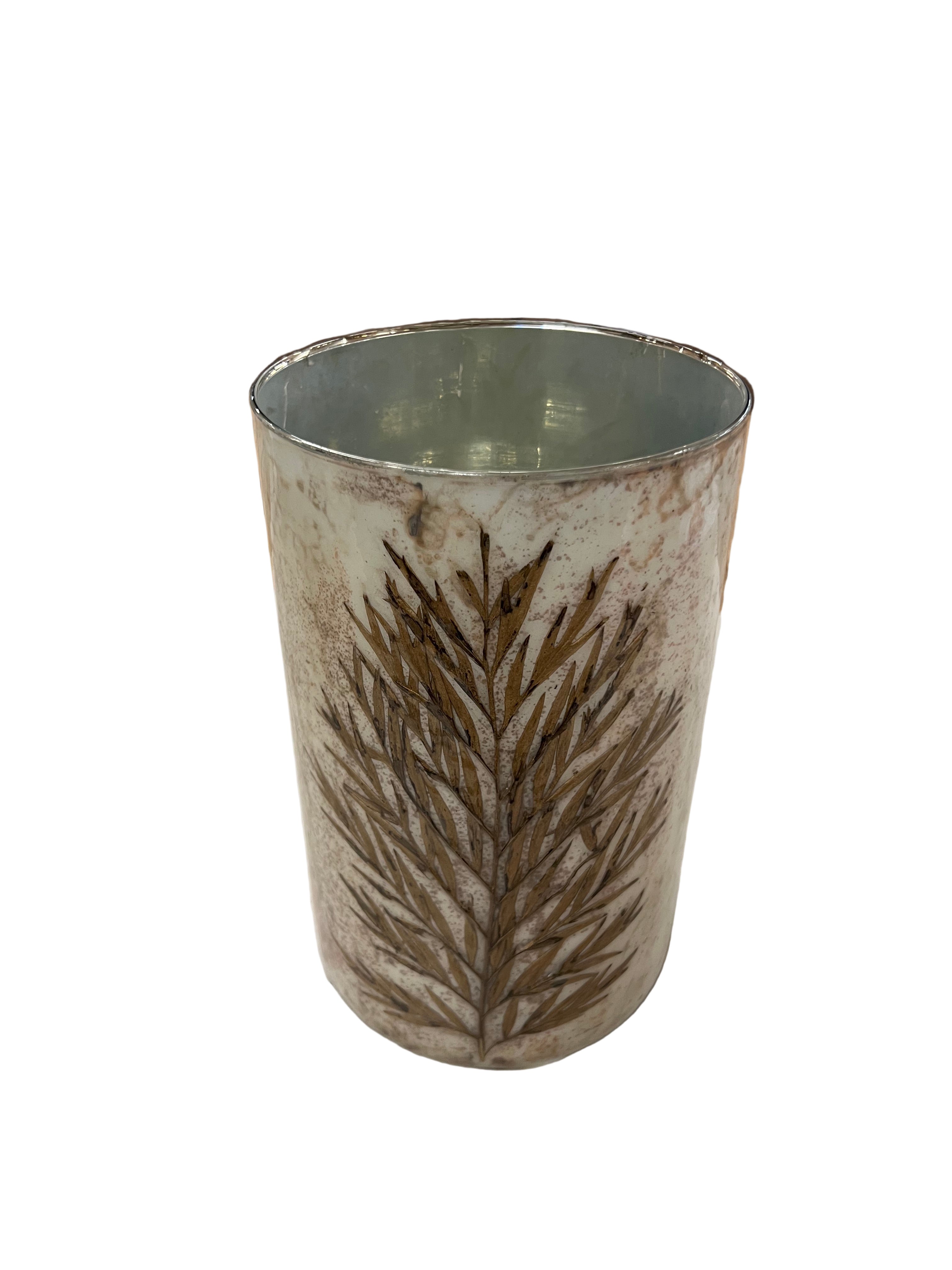 6x6 Mercury Glass Vase w/ Oak Leaves