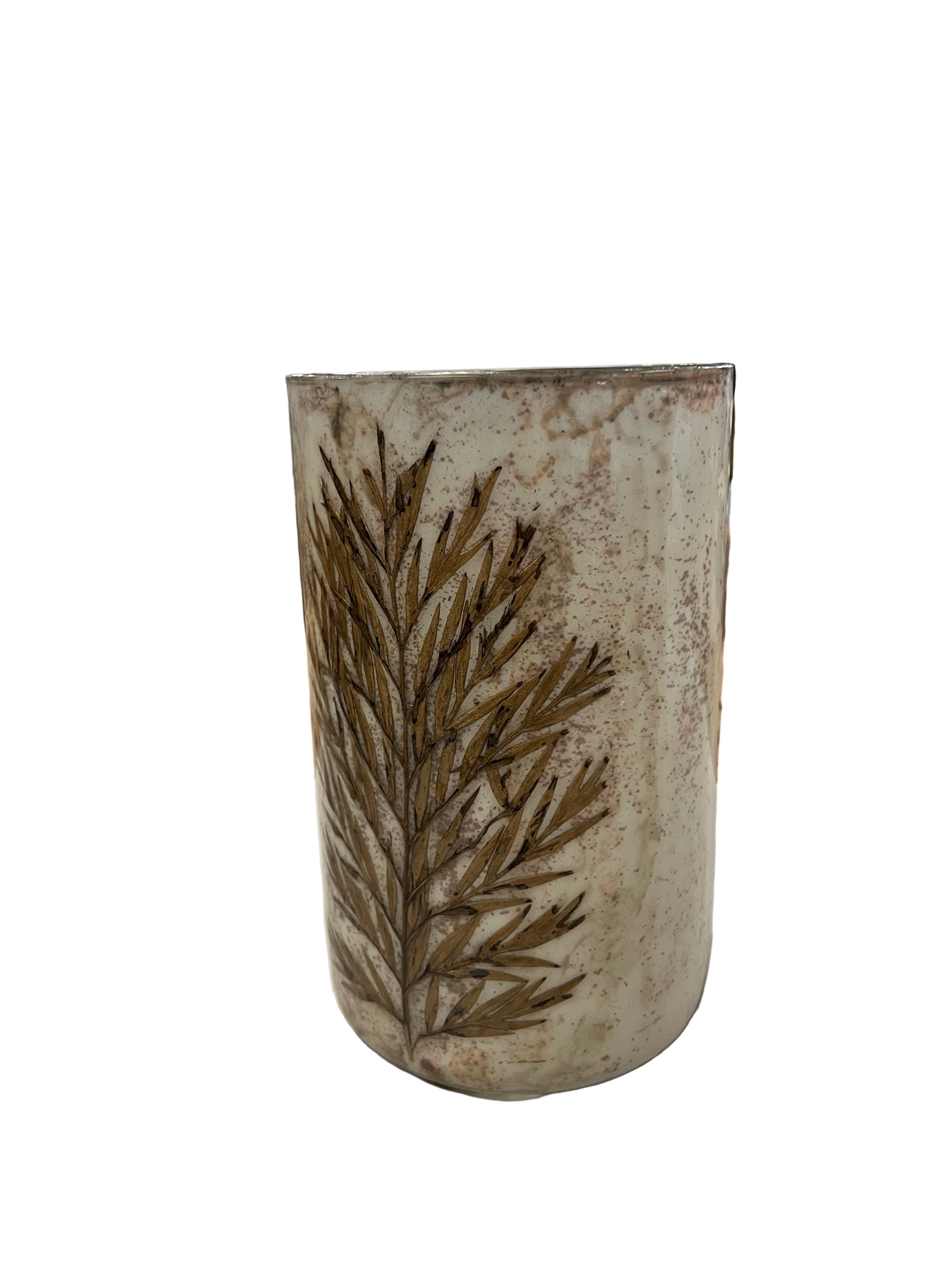 6x6 Mercury Glass Vase w/ Oak Leaves
