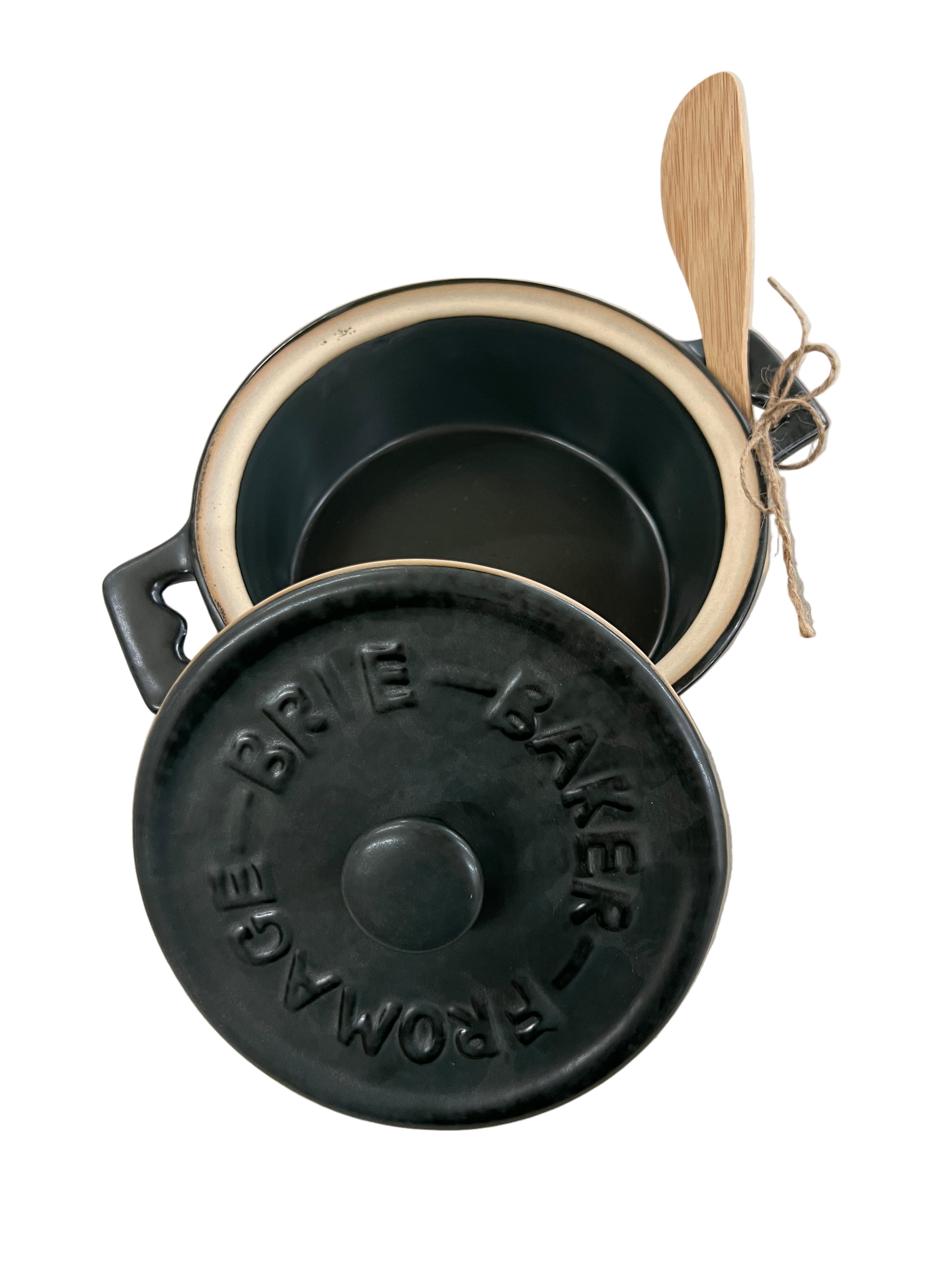 Matte Green Stoneware Brie Baker w/ Spreader