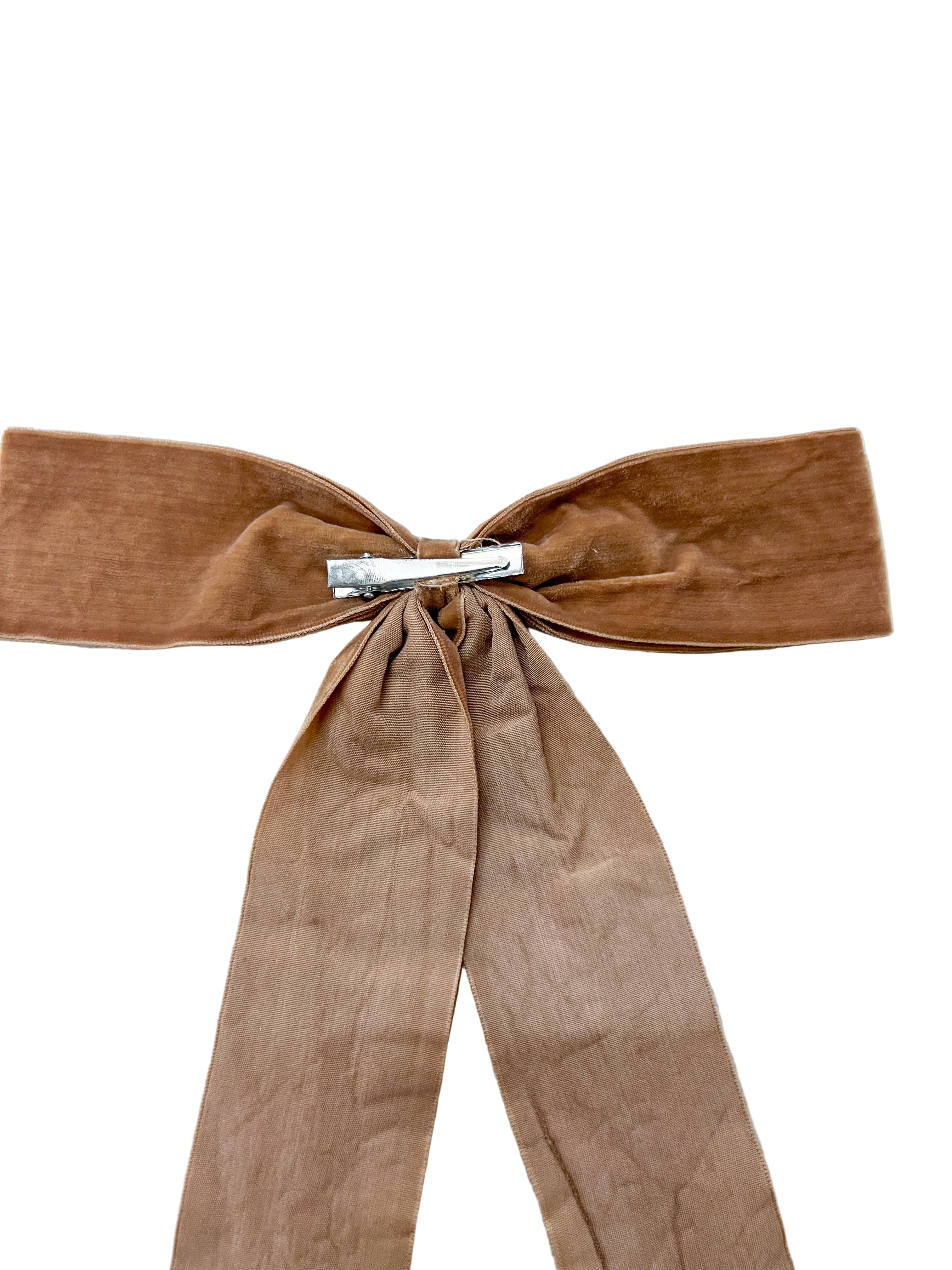 8.5" Brown Velvet Bow w/ Clip