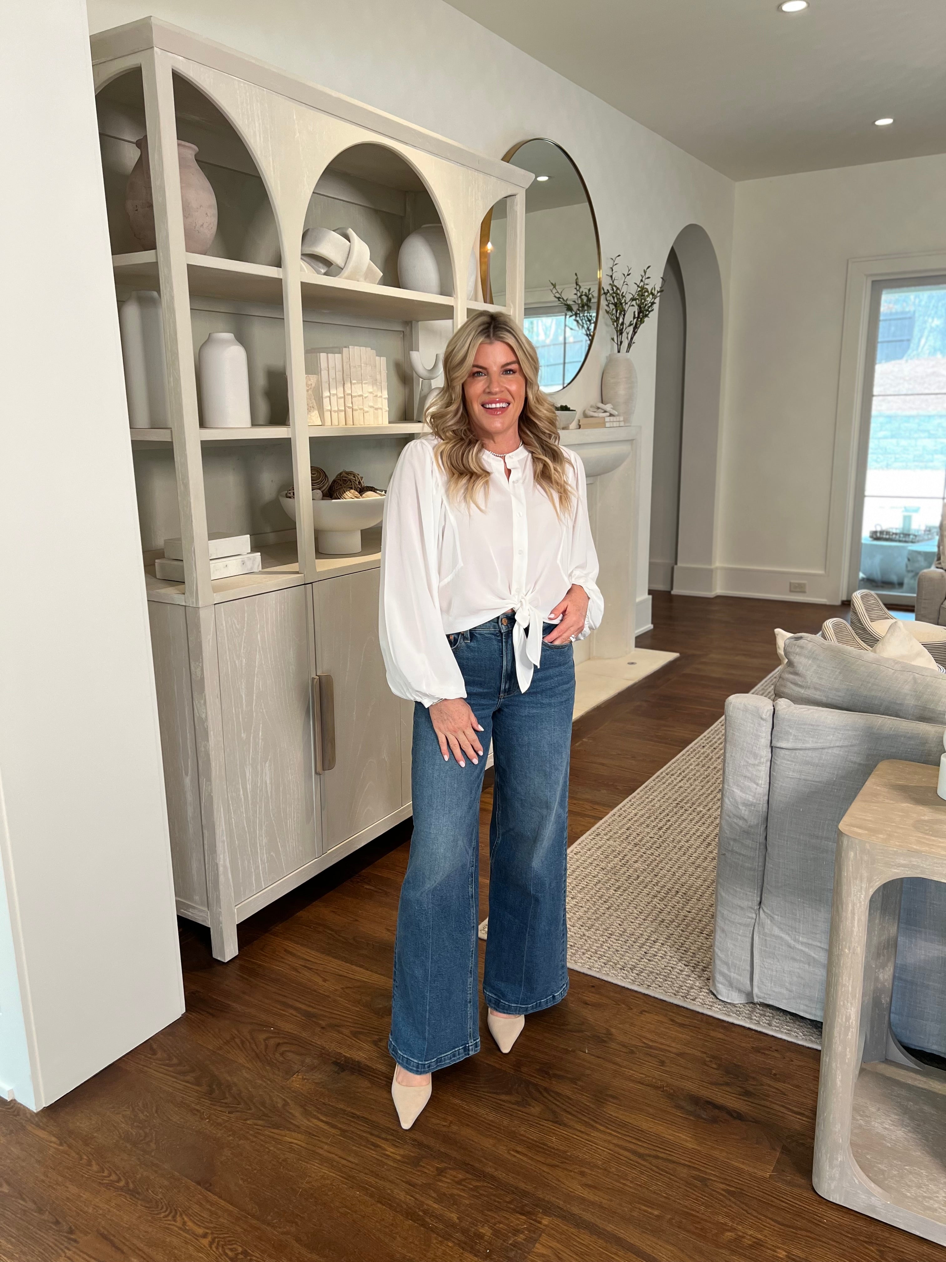 Tie Front Volume Blouse-Chalk