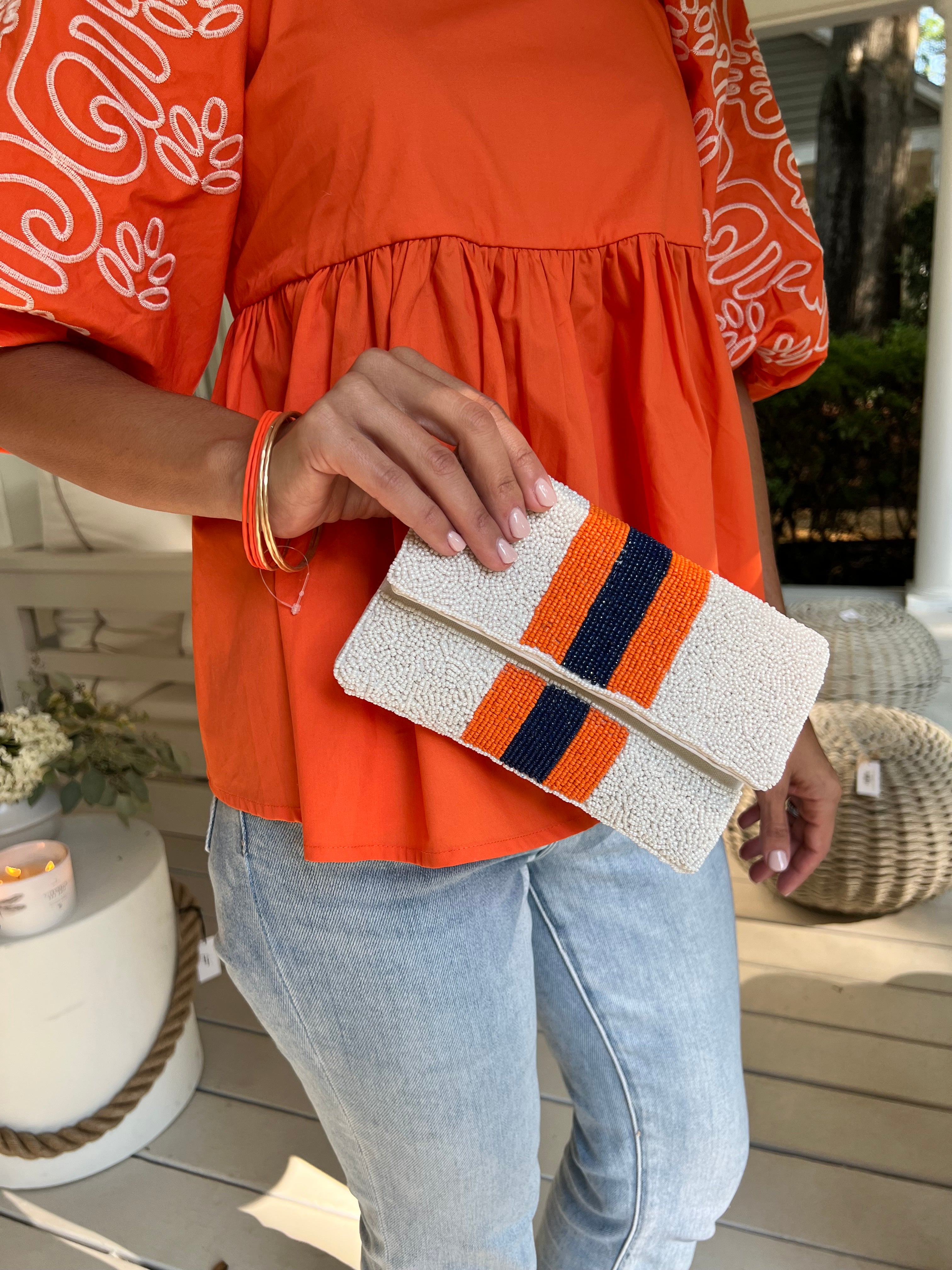 College Stripe Mini Clutch w/ Gold Chain Strap (5 Colors)