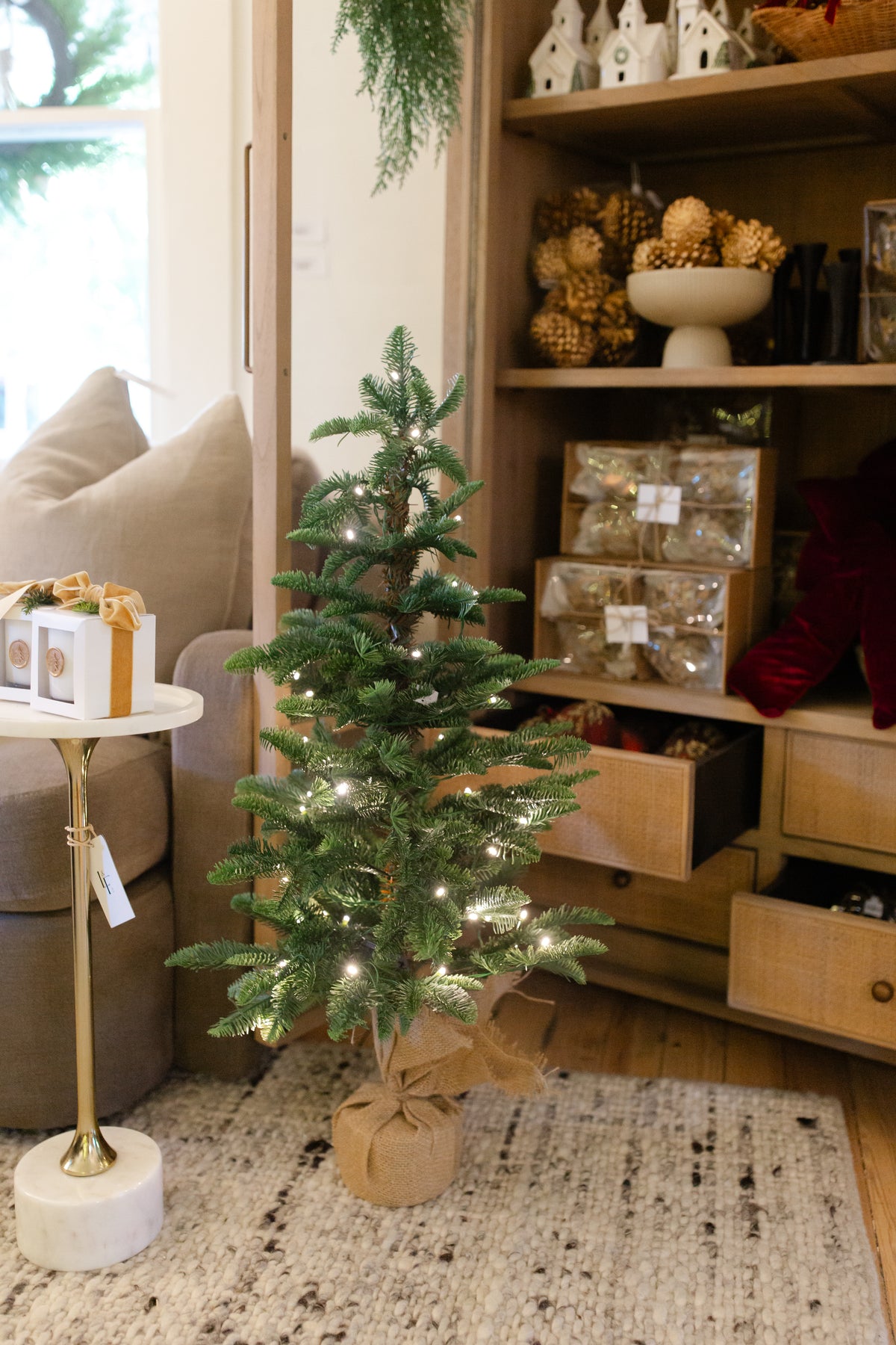 3ft Pre-Lit Pine Tree w/ Burlap Base