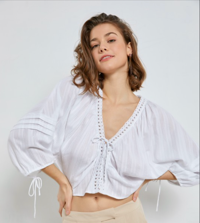 Lace Tie Top-White