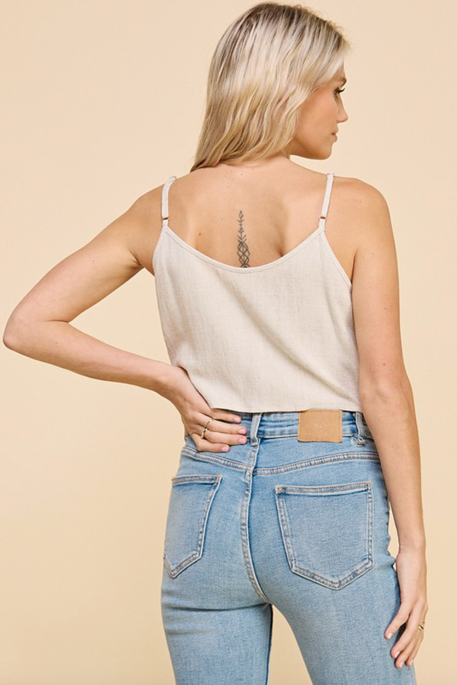 Button Tie Cami-Natural-Final Sale