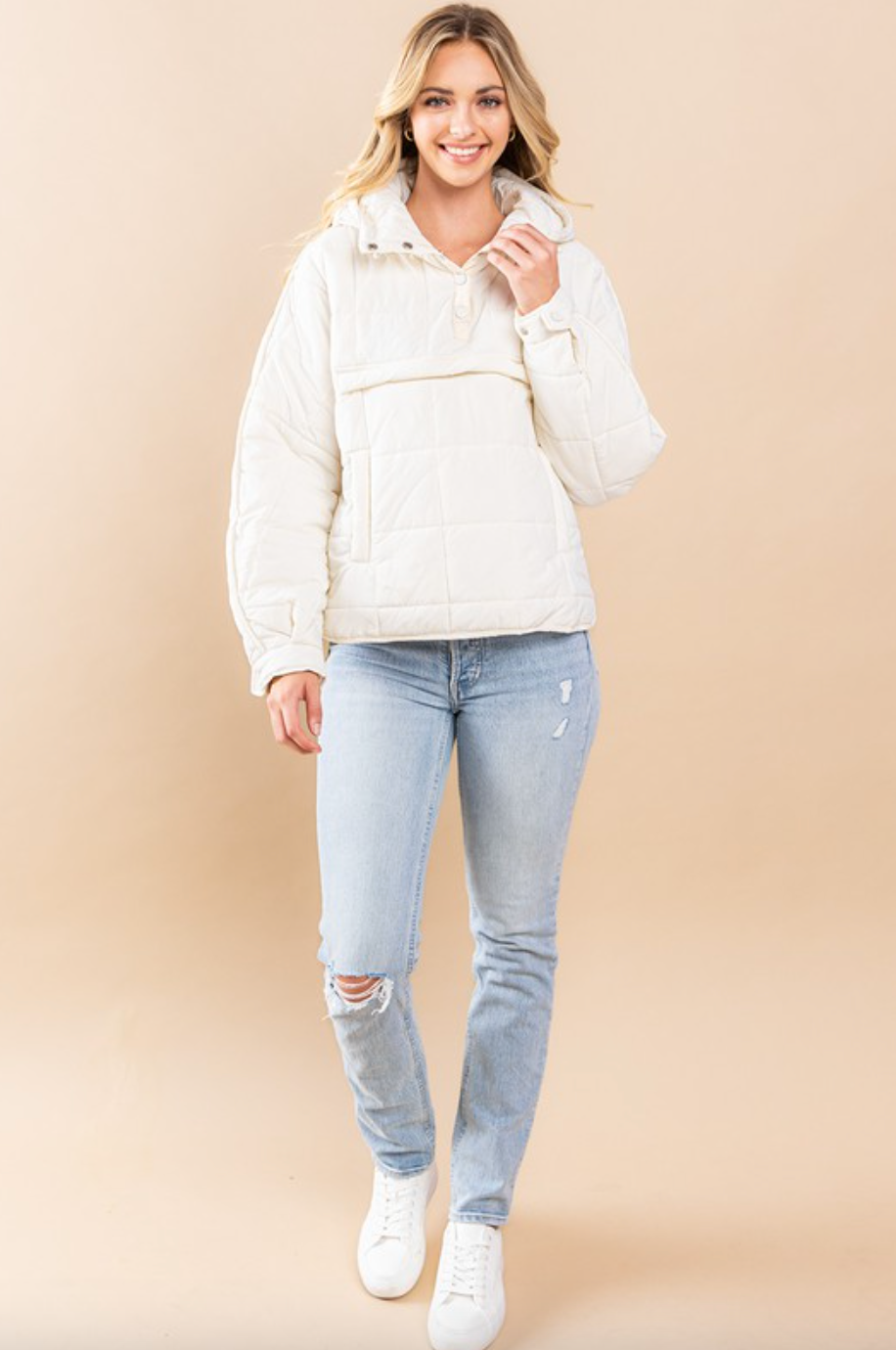 Quilted Pullover-Cream