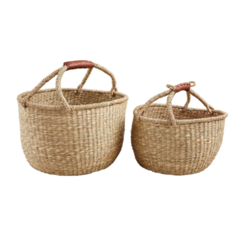 Leather Wrapped Handle Basket (2 sizes)