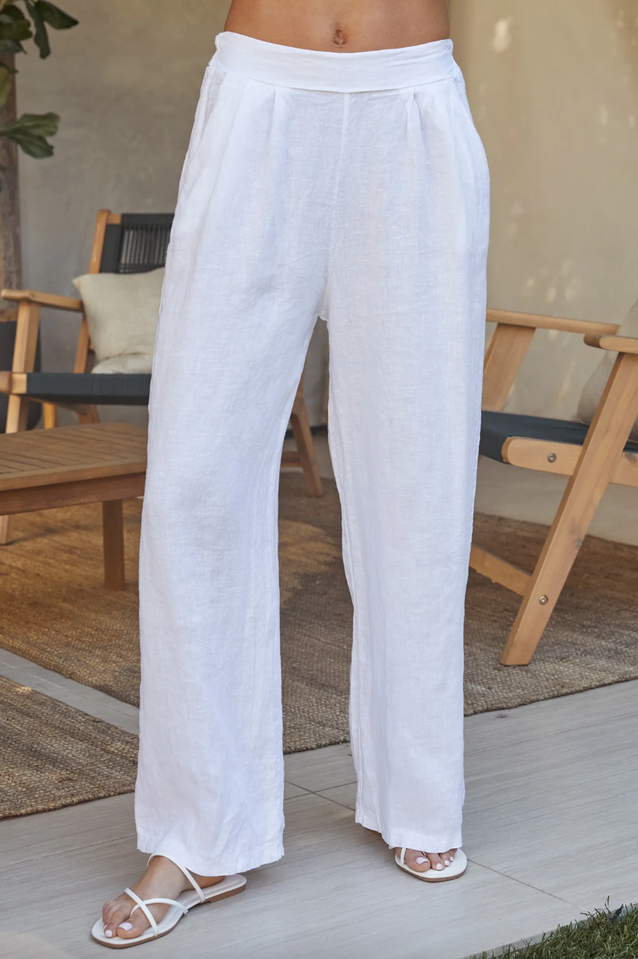 Linen Wide Leg Pant-White